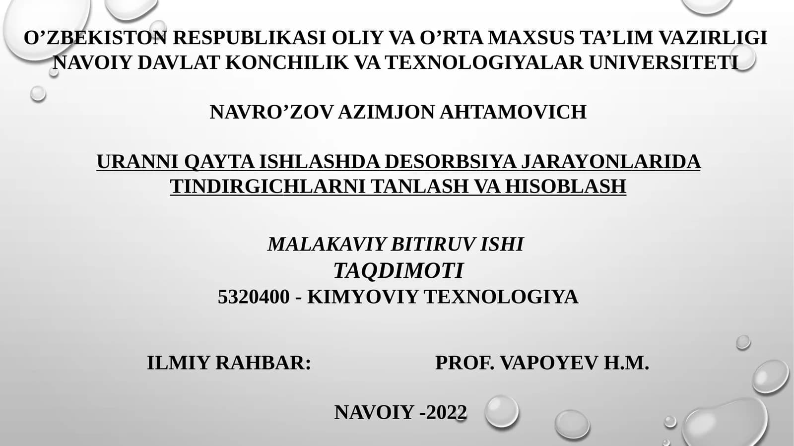 uran-toplamlash desorbsiya jarayonlarini o'rganib chiqish va hisoblash xususiyatlari