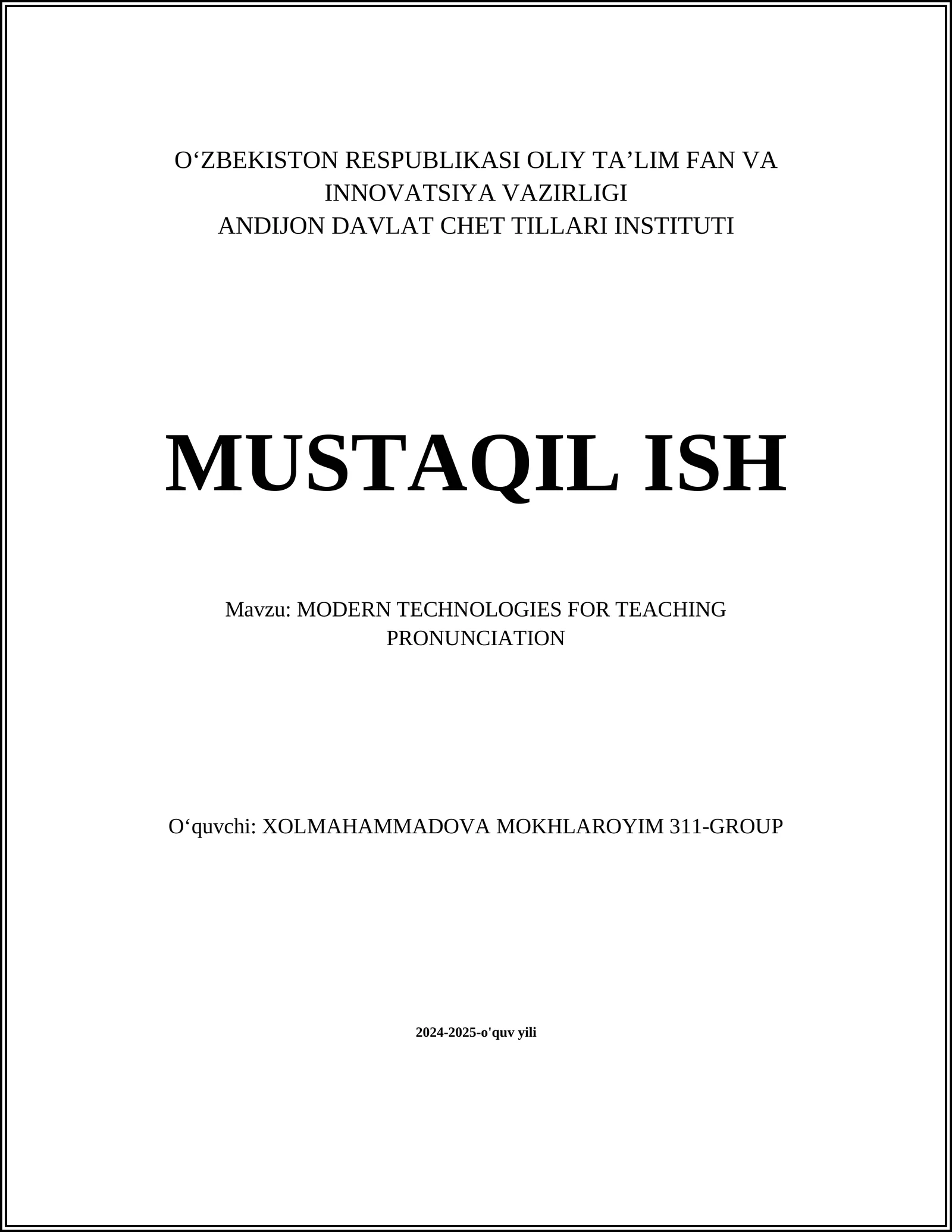 MODERN TECHNOLOGIES FOR TEACHING PRONUNCIATION