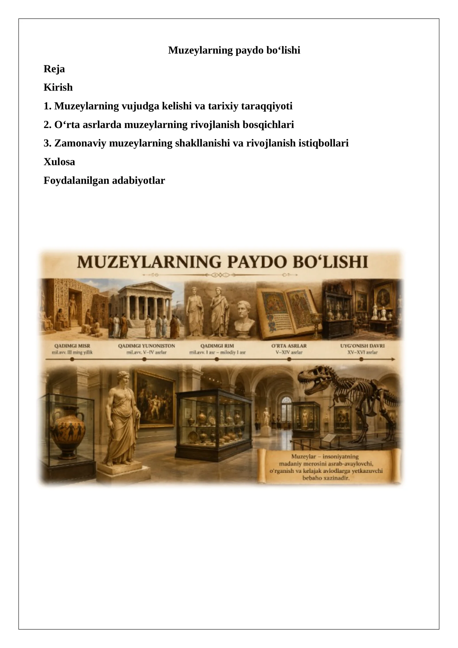 Muzeylarning paydo bo‘lishi