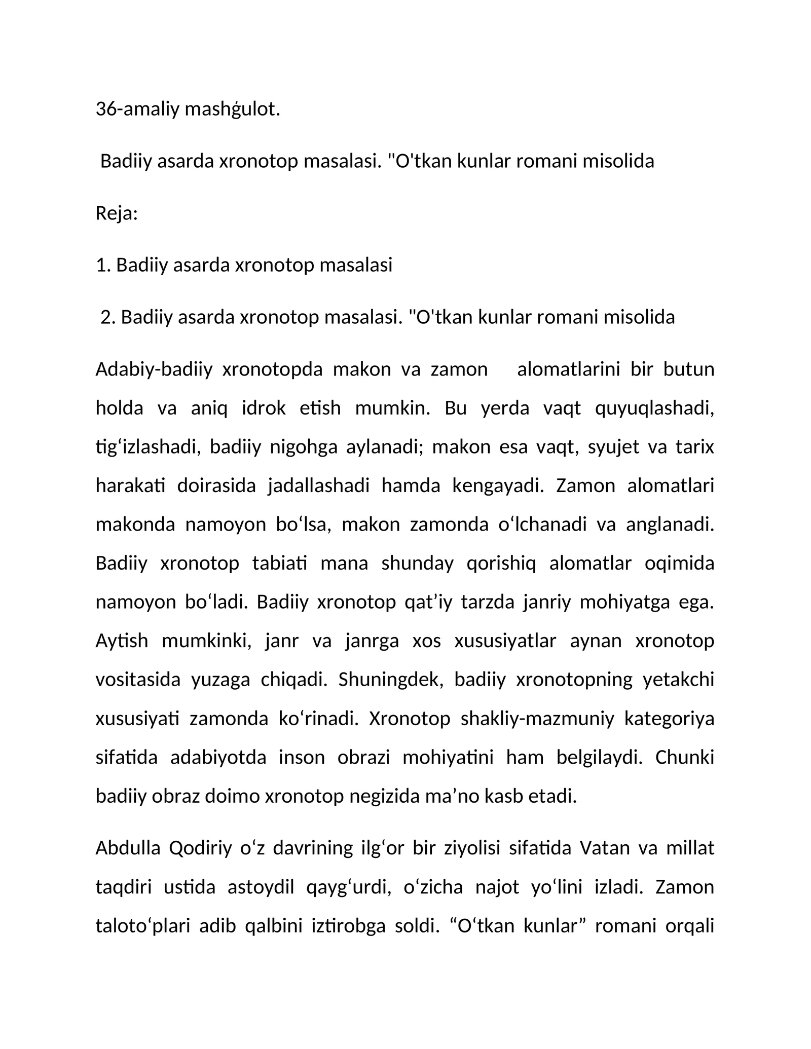 Badiiy asarda xronotop masalasi