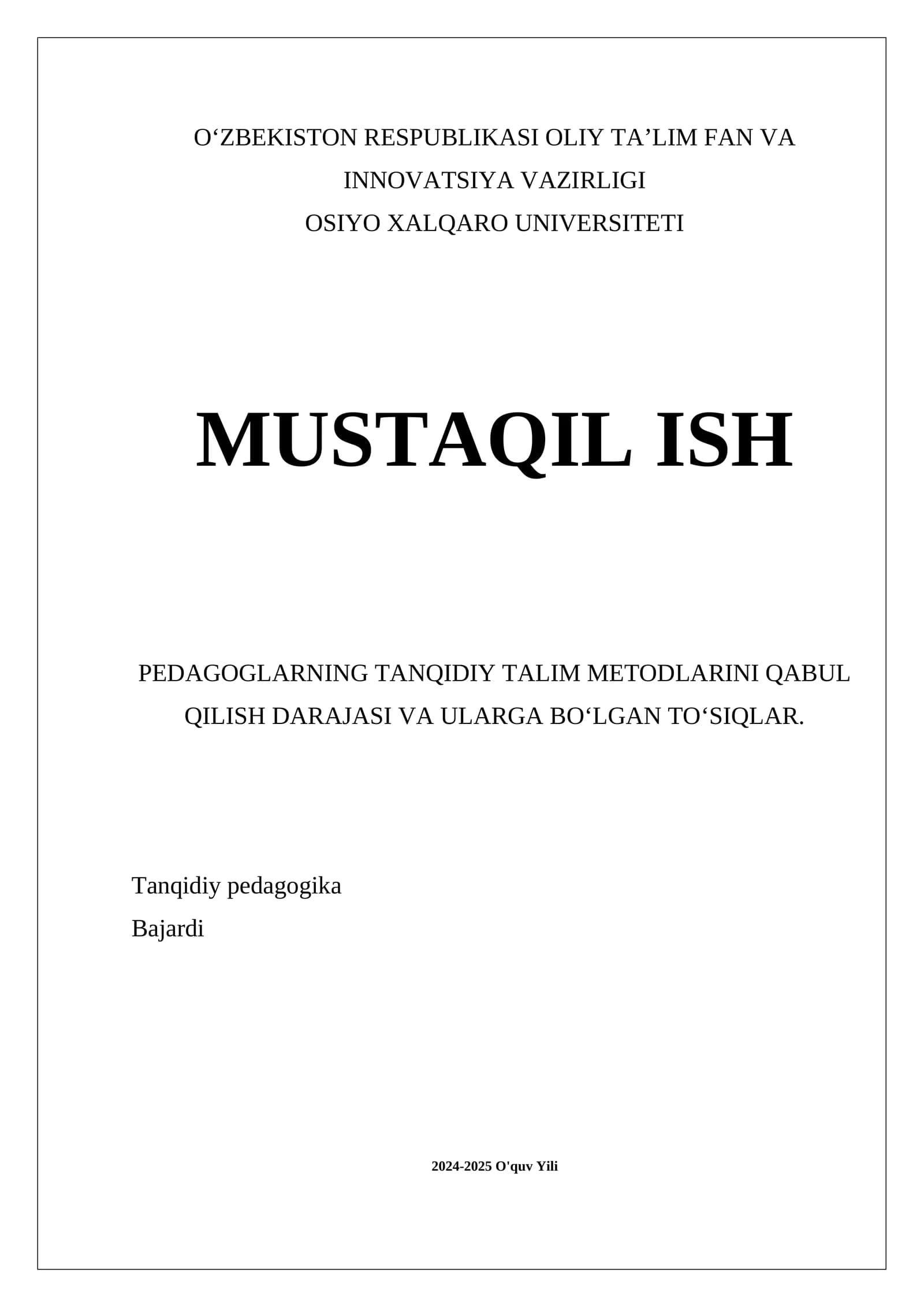 Tanqidiy Pedagogika Metodlari