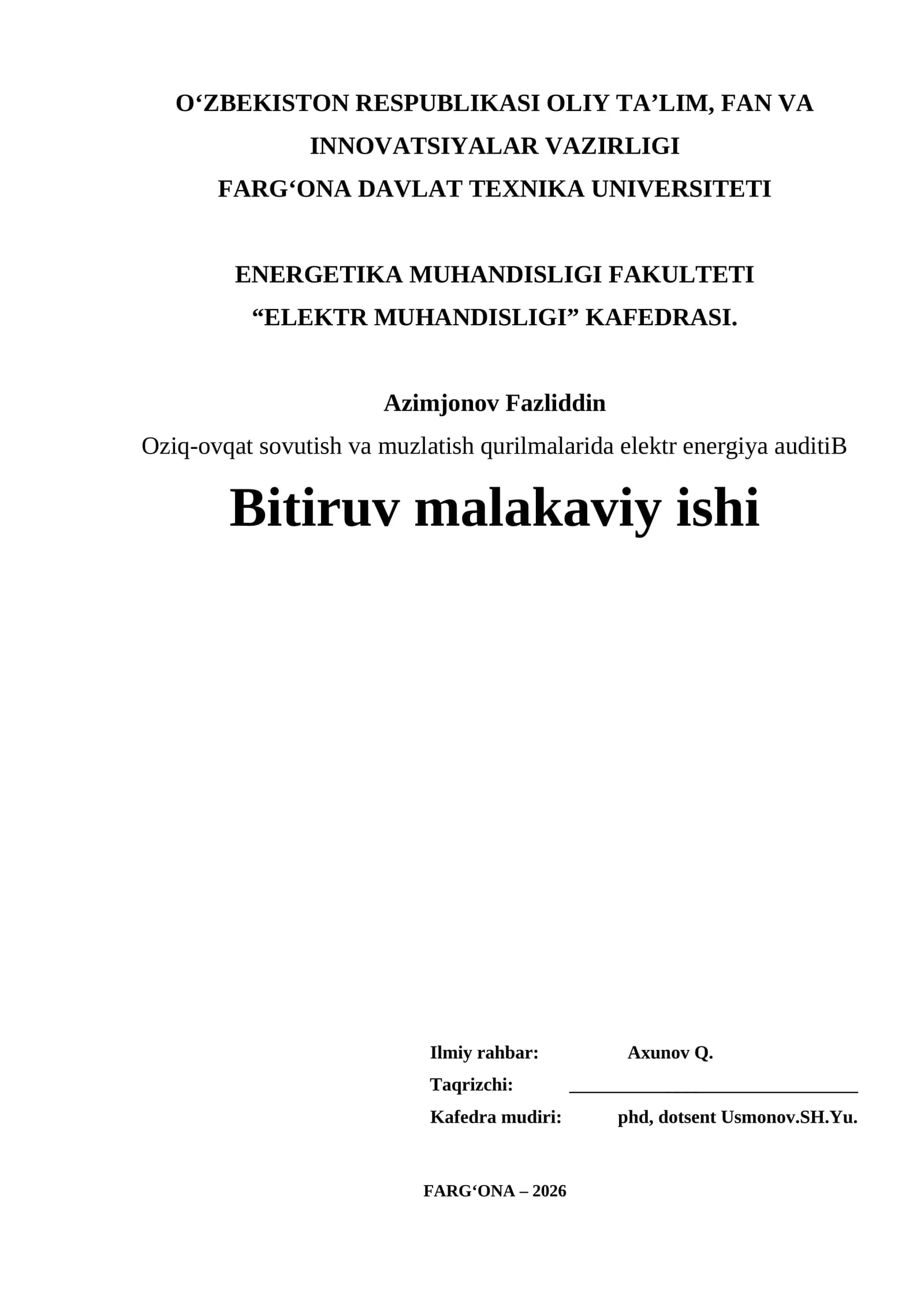 Oziq-ovqat sovutish va muzlatish qurilmalarida elektr energiya auditi