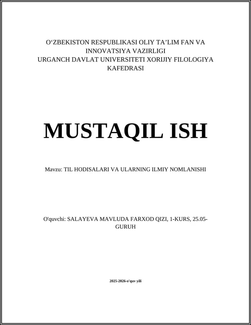TIL HODISALARI VA ULARNING ILMIY NOMLANISHI