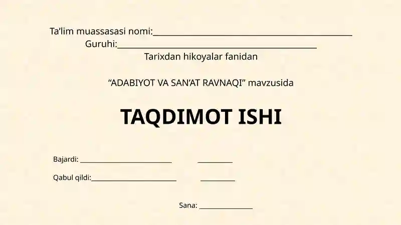 ADABIYOT VA SAN'AT RAVNAQI