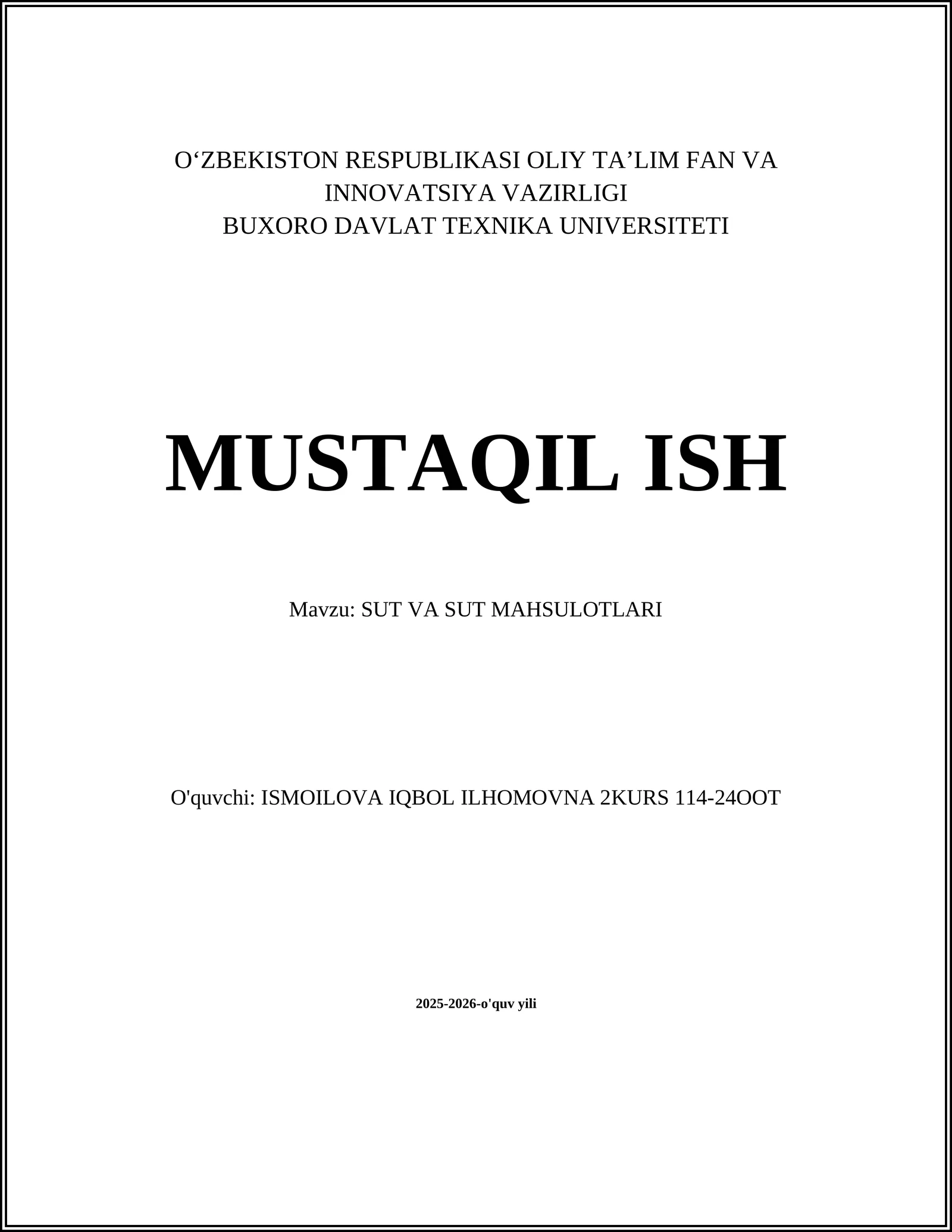 SUT VA SUT MAHSULOTLARI