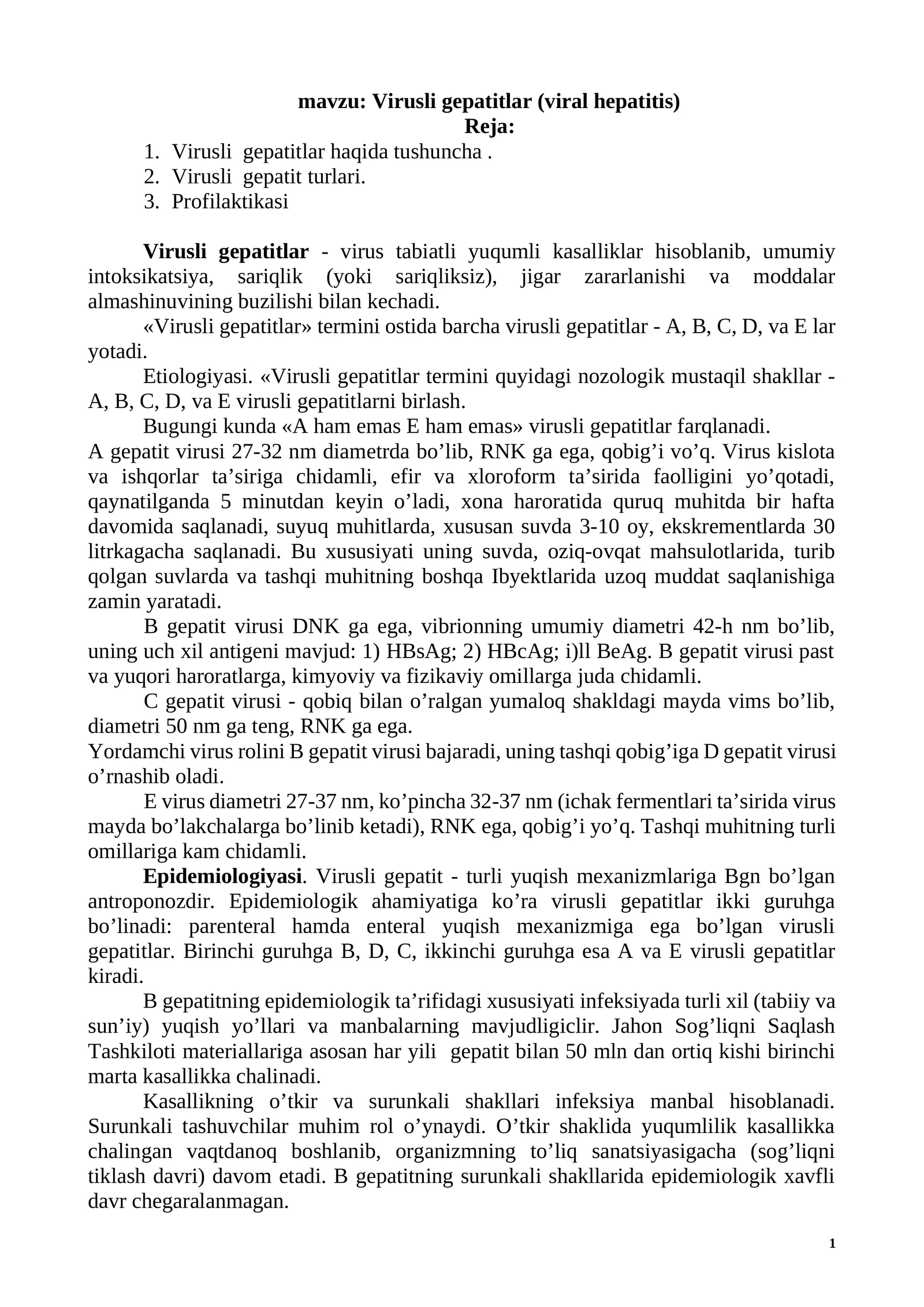 Virusli gepatitlar (viral hepatitis)