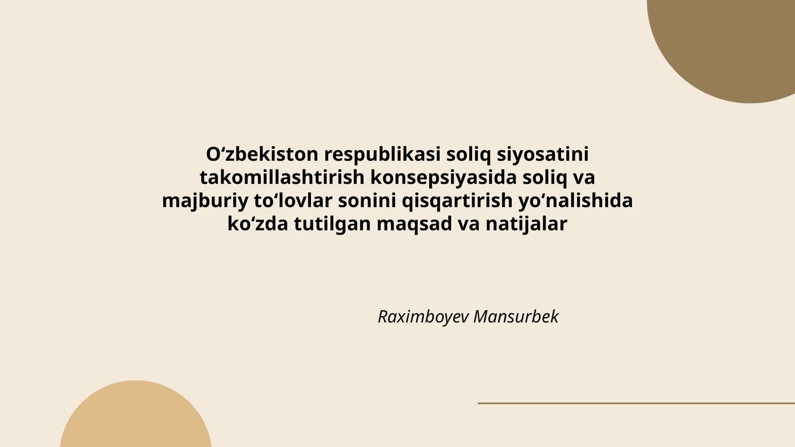 Oʻzbekiston respublikasi soliq siyosatini takomillashtirish konsepsiyasi