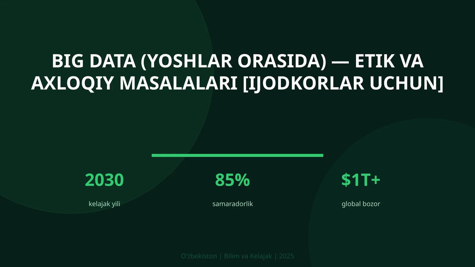 BIG DATA (YOSHLAR ORASIDA) — ETIK VA AXLOQIY MASALALARI [IJODKORLAR UCHUN]