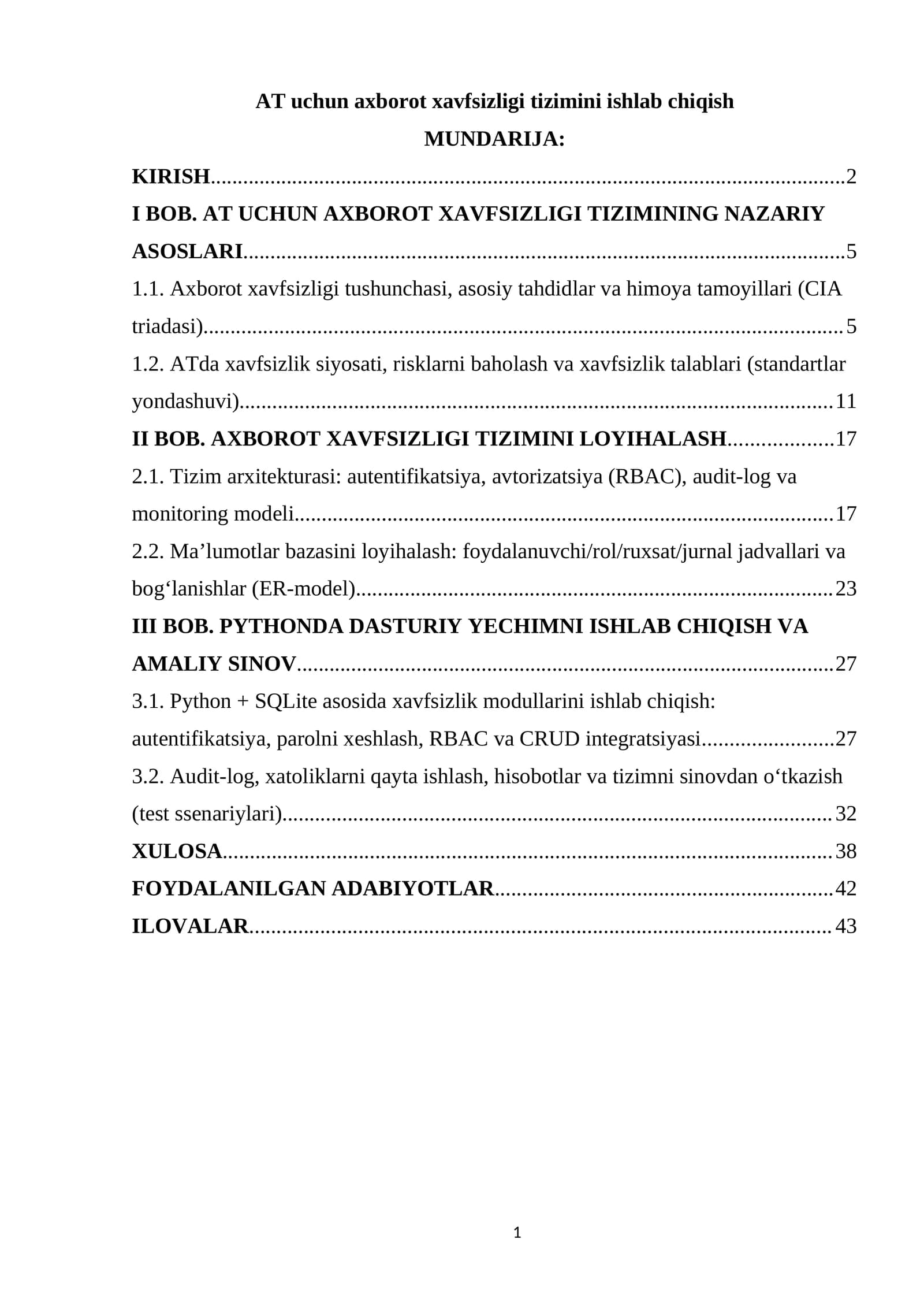 AT uchun axborot xavfsizligi tizimini ishlab chiqish