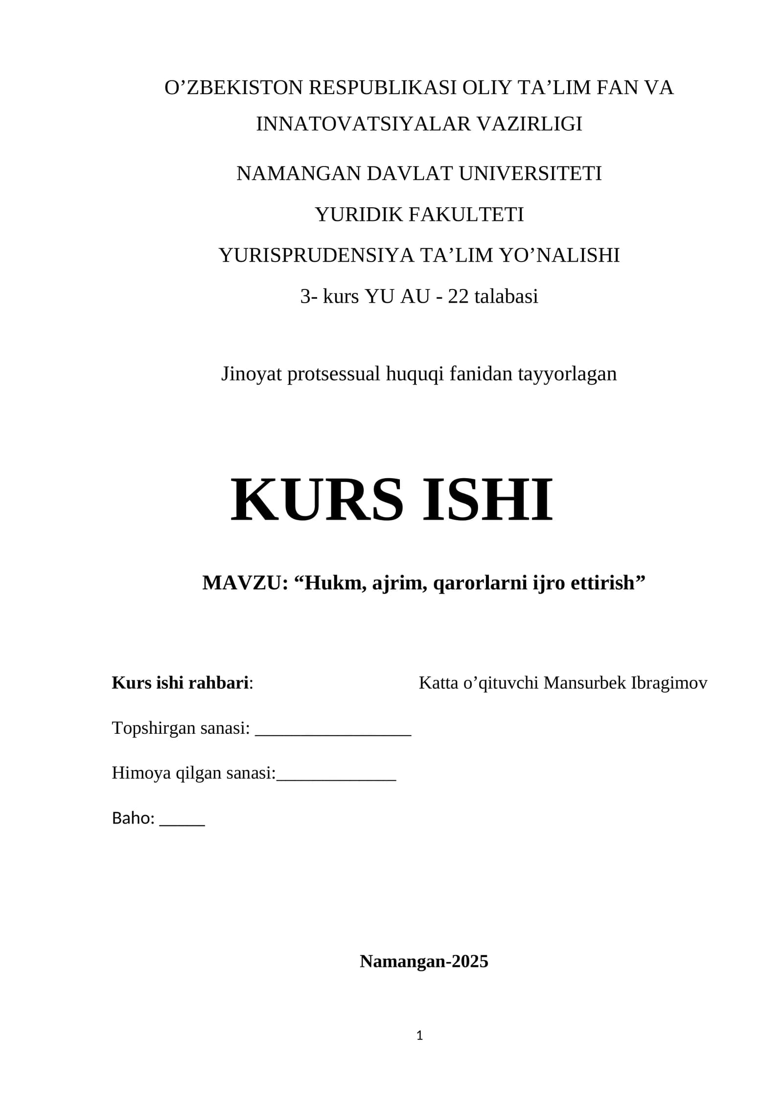 Hukm, ajrim, qarorlarni ijro ettirish
