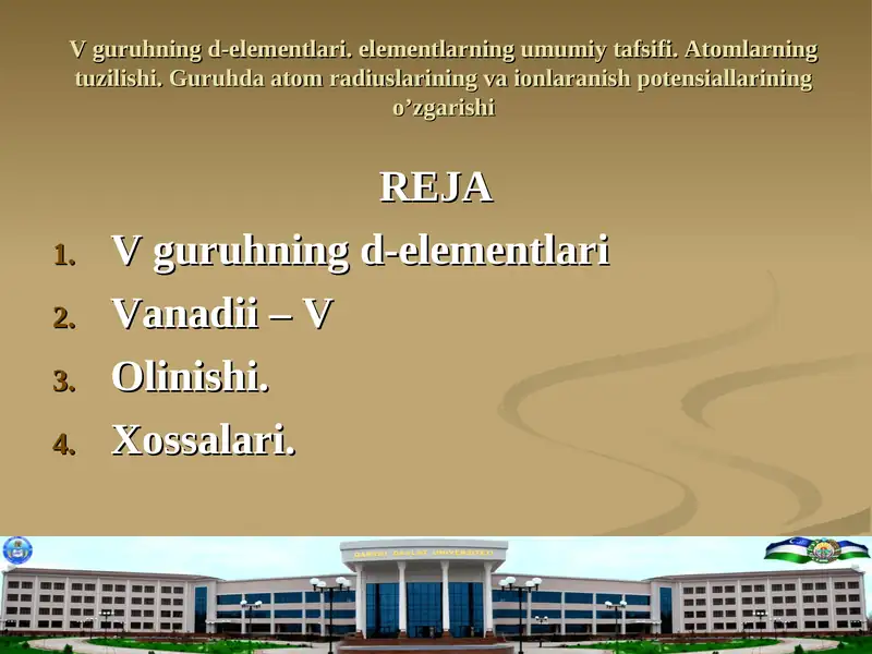 V guruhning d-elementlari