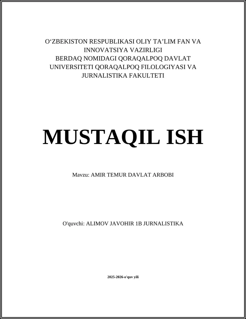 AMIR TEMUR DAVLAT ARBOBI