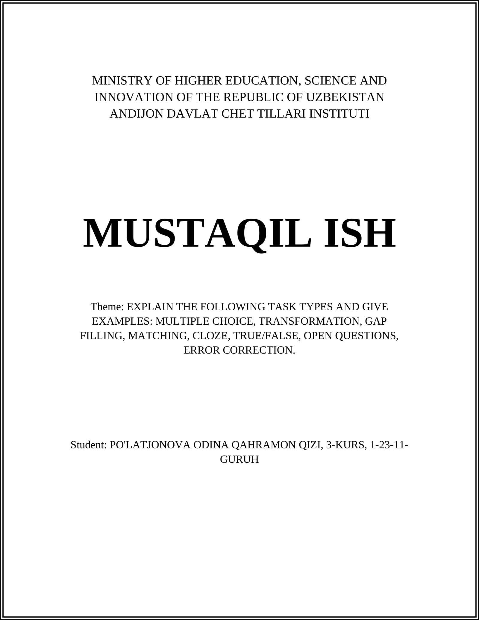 Mustaqil ish: Task Types Explanation in Language Teaching