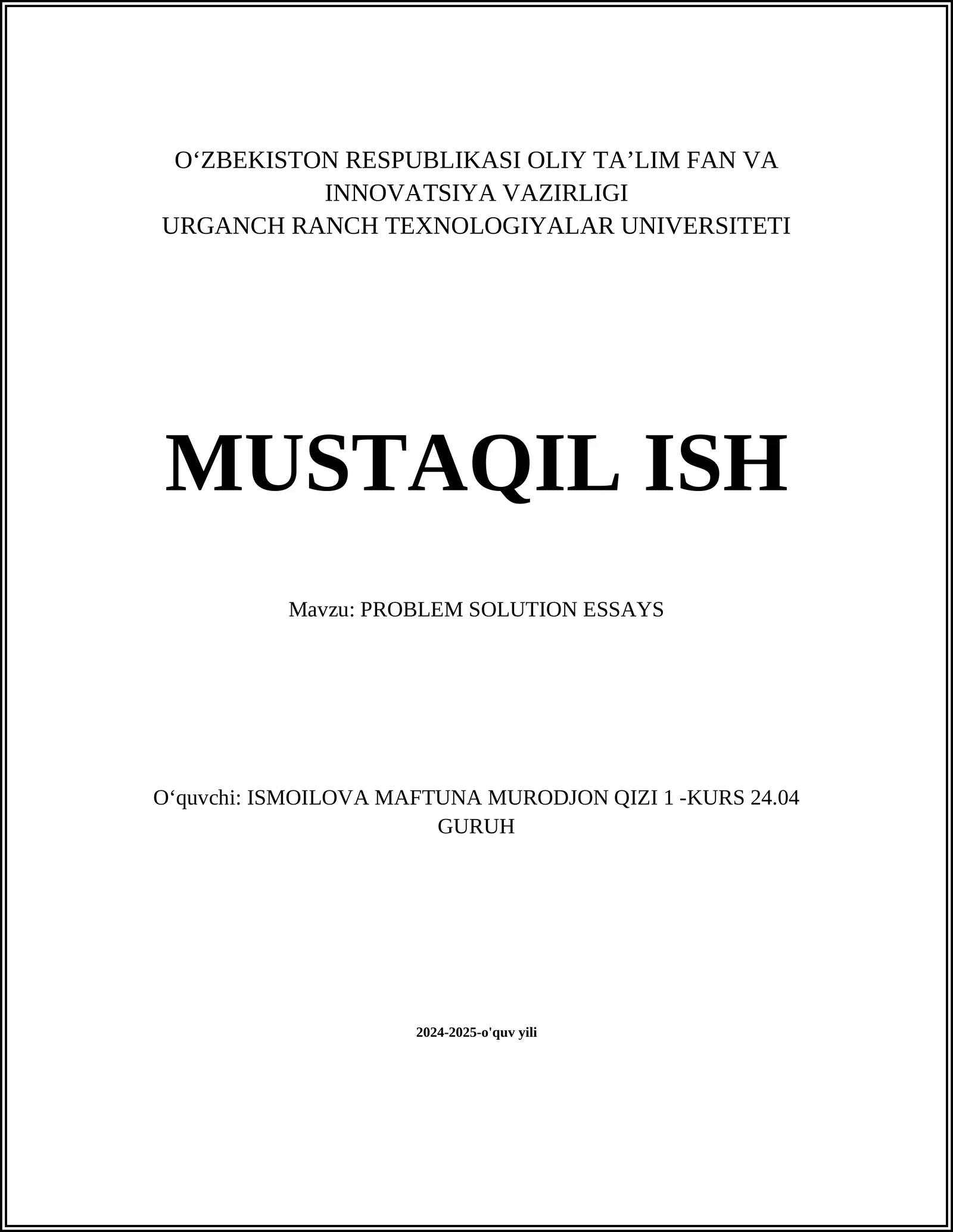 PROBLEM SOLUTION ESSAYS