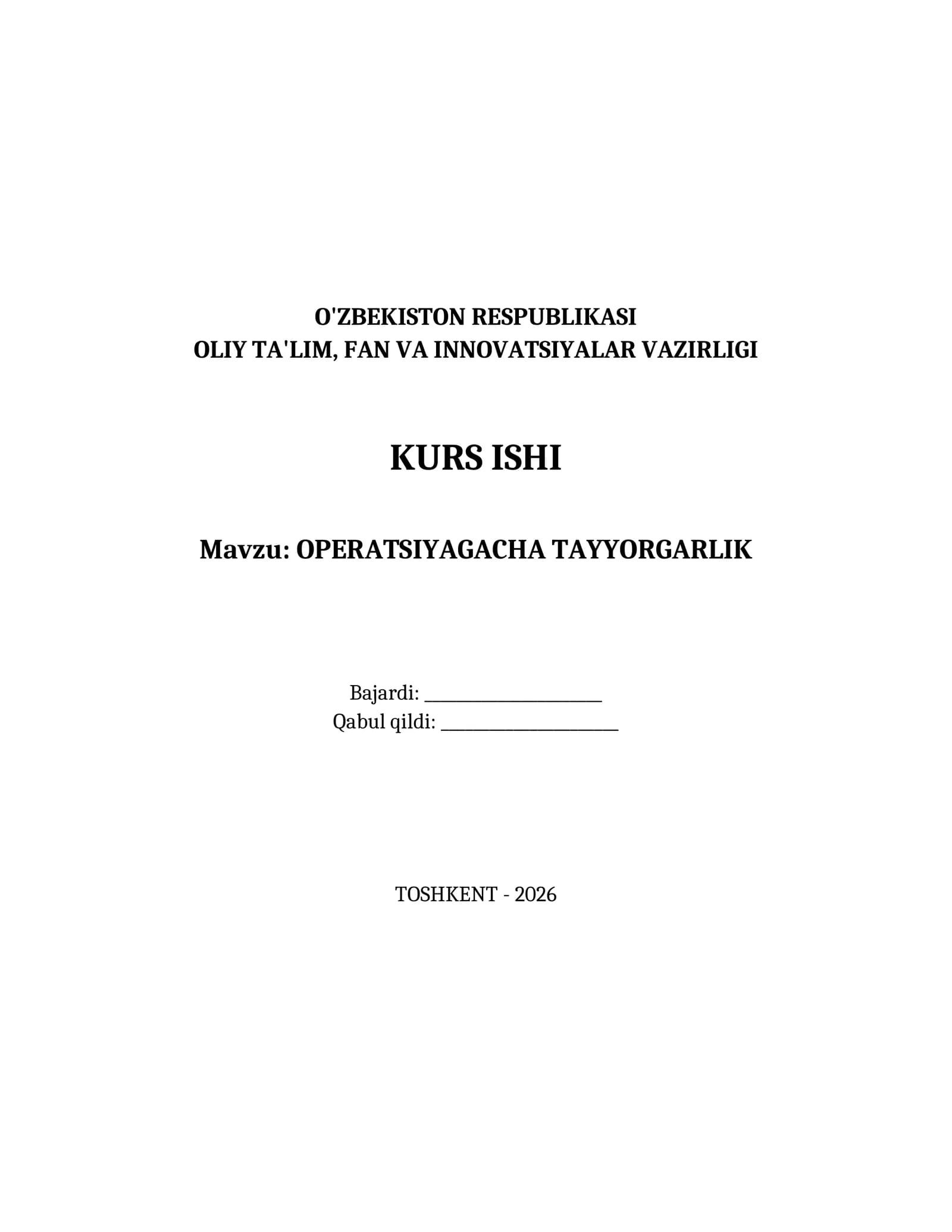 OPERATSIYAGACHA TAYYORGARLIK