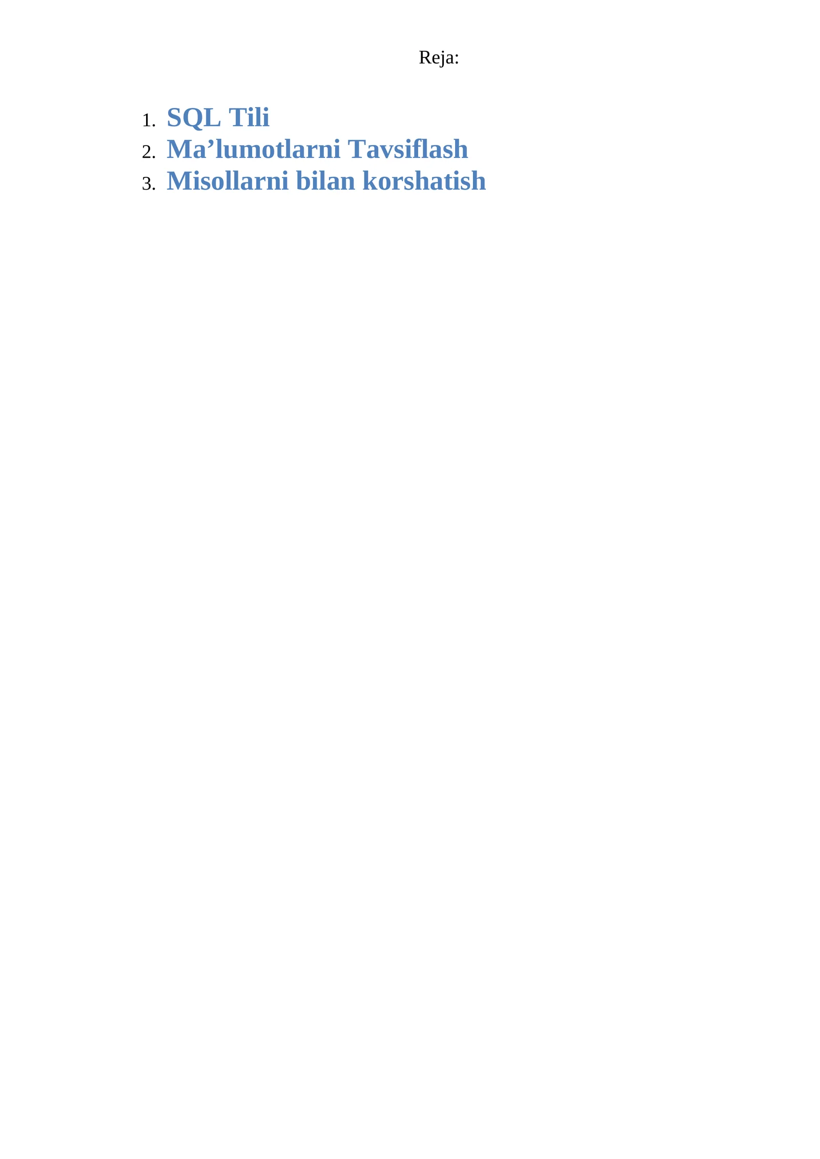 SQL Tilida Ma'lumotlarni Tavsiflash