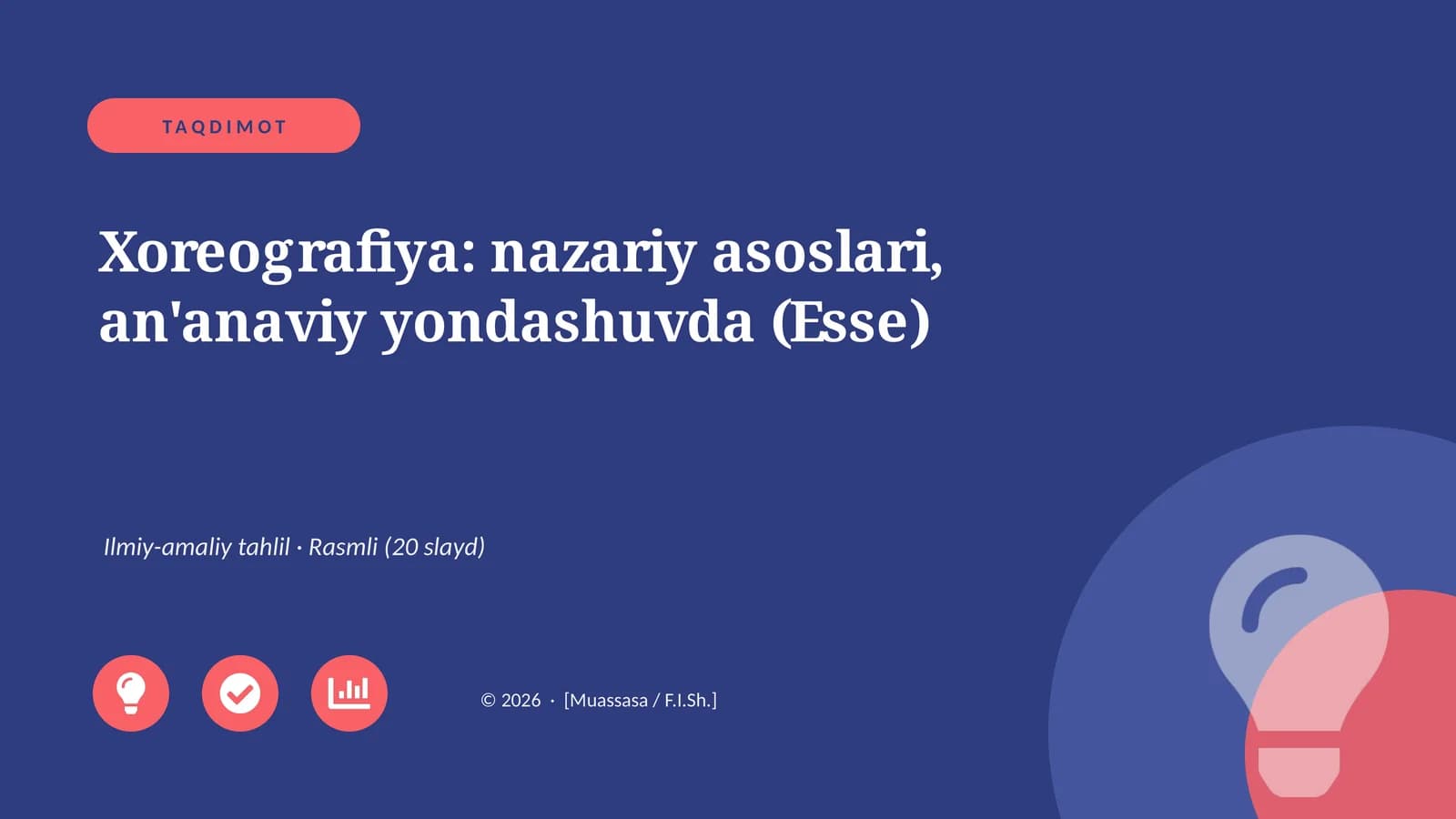 Xoreografiya: nazariy asoslari, an'anaviy yondashuvda (Esse)