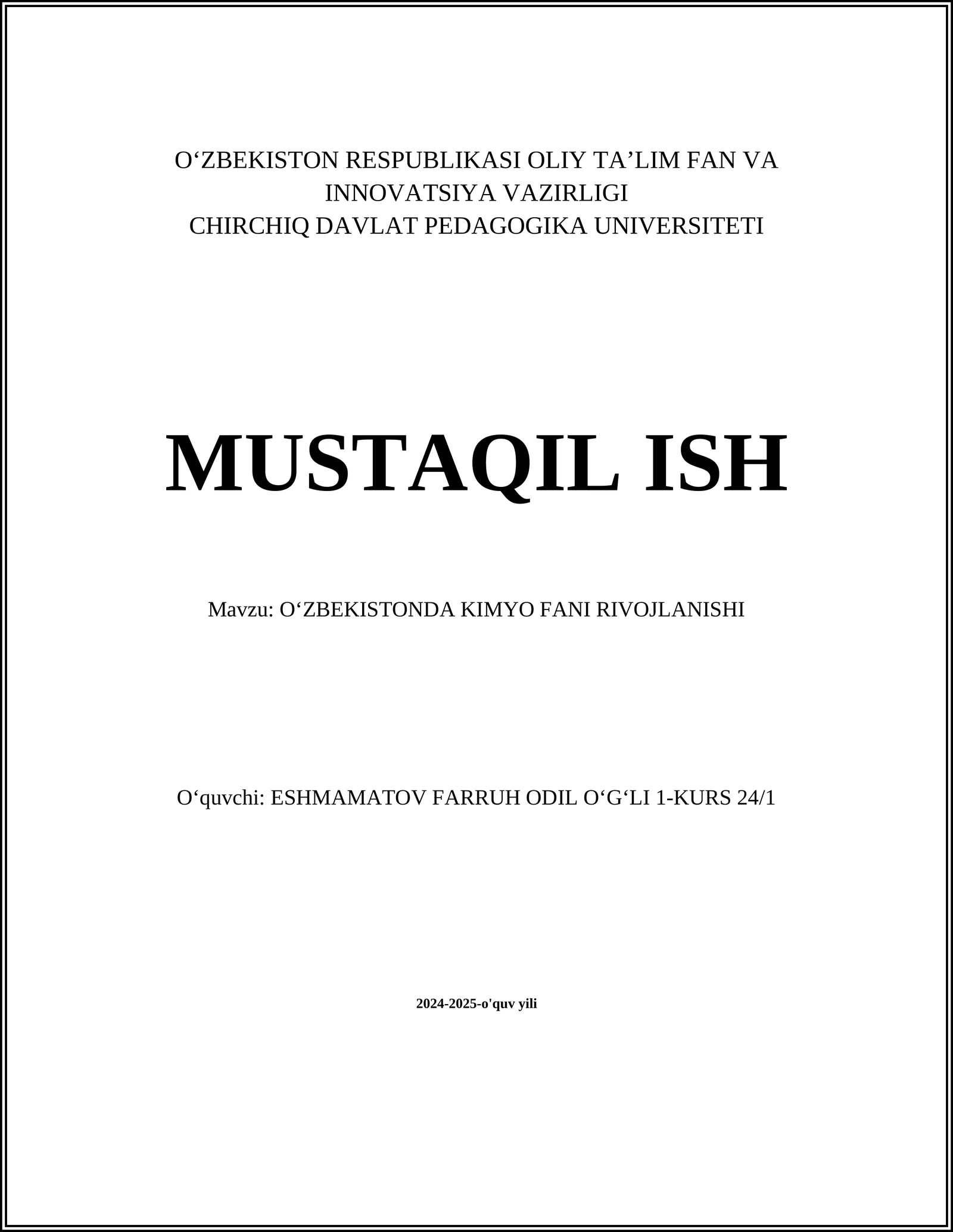 O'ZBEKISTONDA KIMYO FANI RIVOJLANISHI