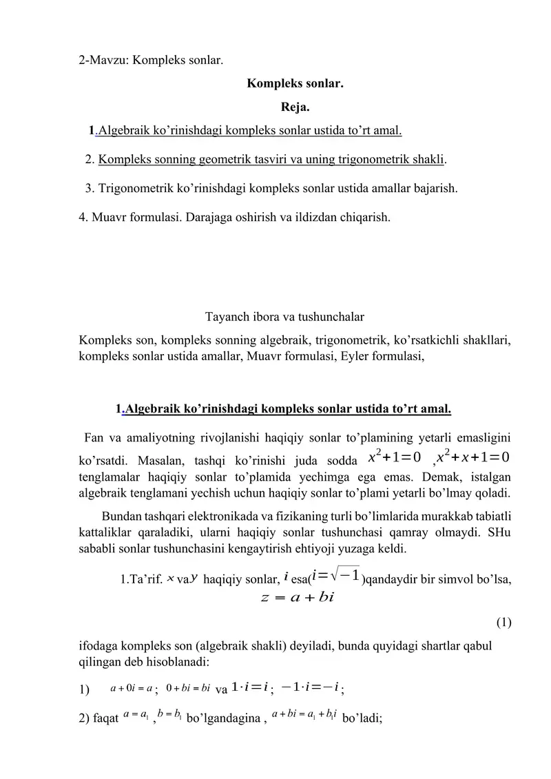 Kompleks sonlar.