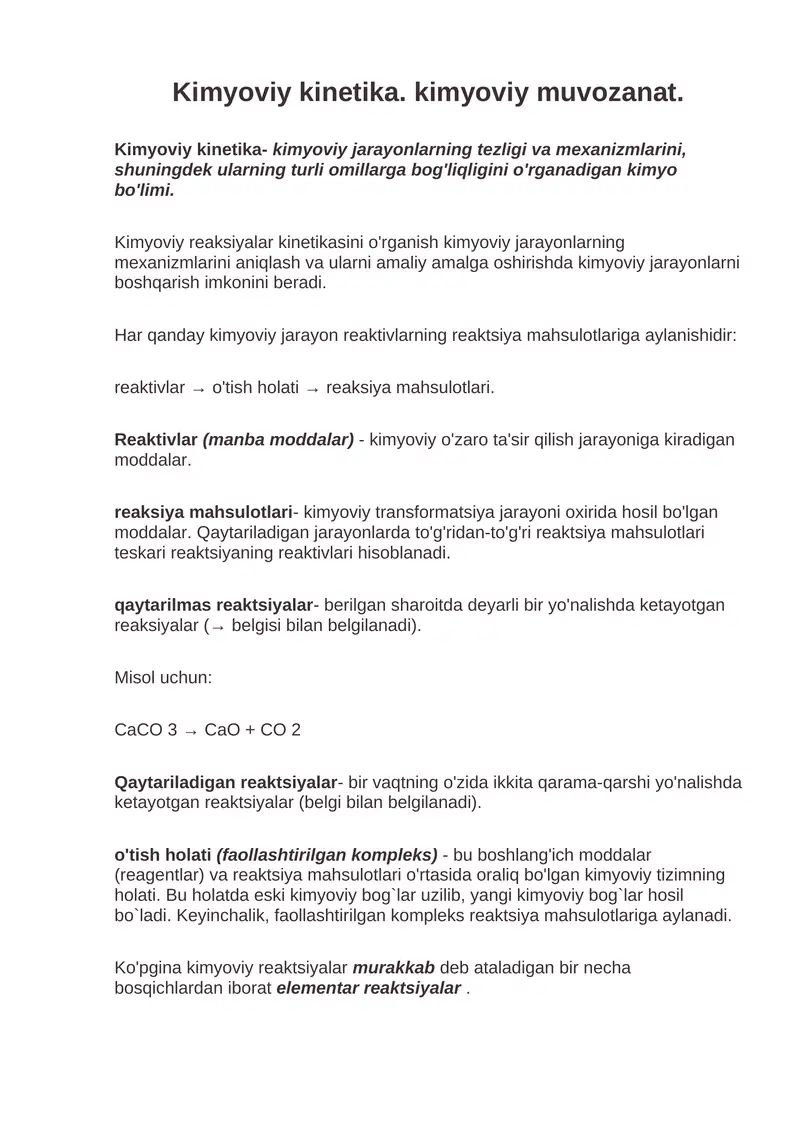 Kimyoviy kinetika