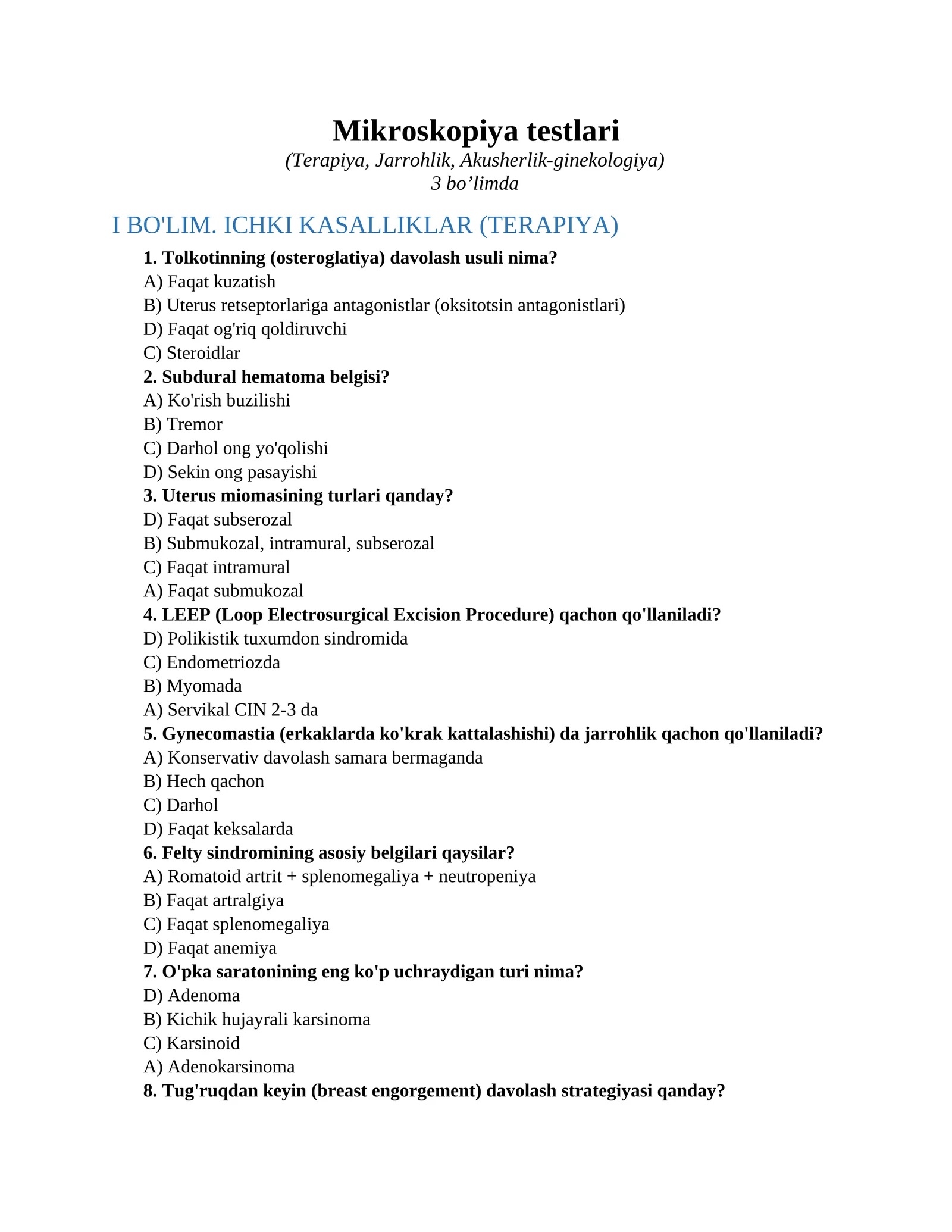Mikroskopiya testlari