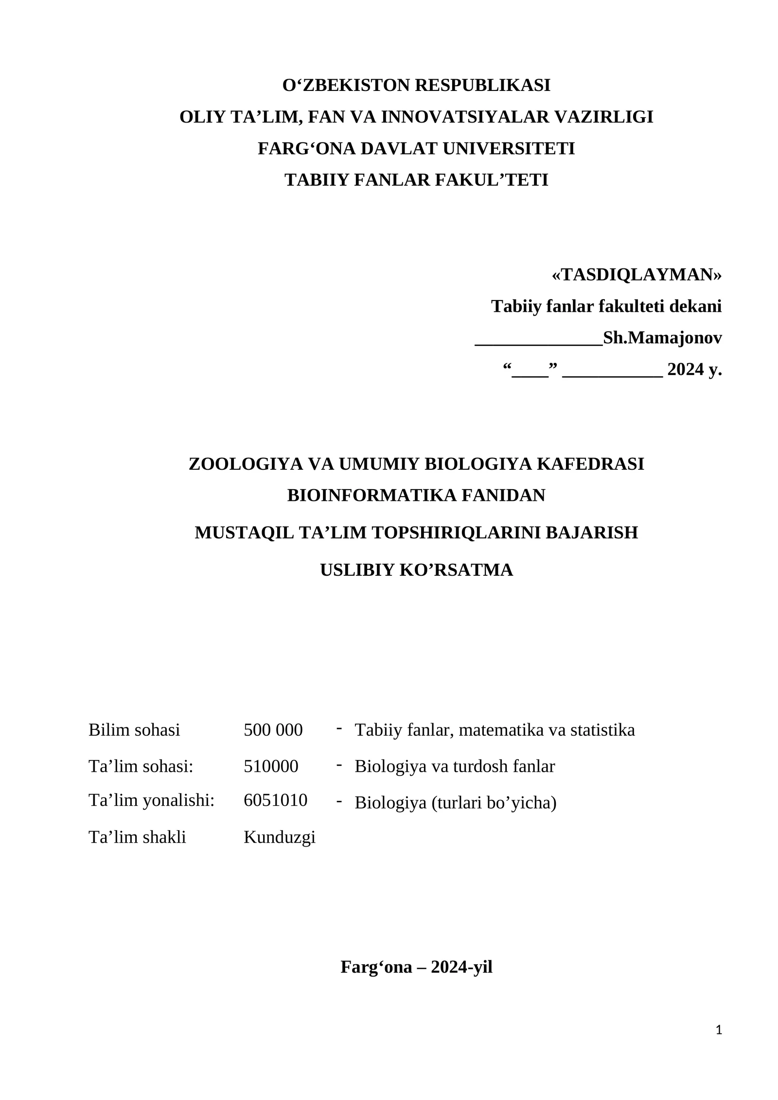 Bioinformatika Fanidan Mustaqil Ta’lim Topshiriqlarini Bajarish