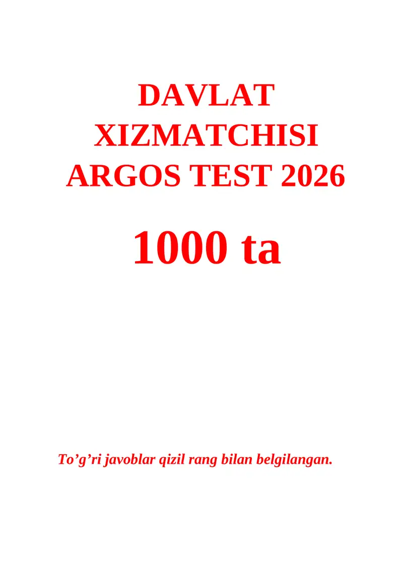 DAVLAT XIZMATCHISI ARGOS TEST 2026