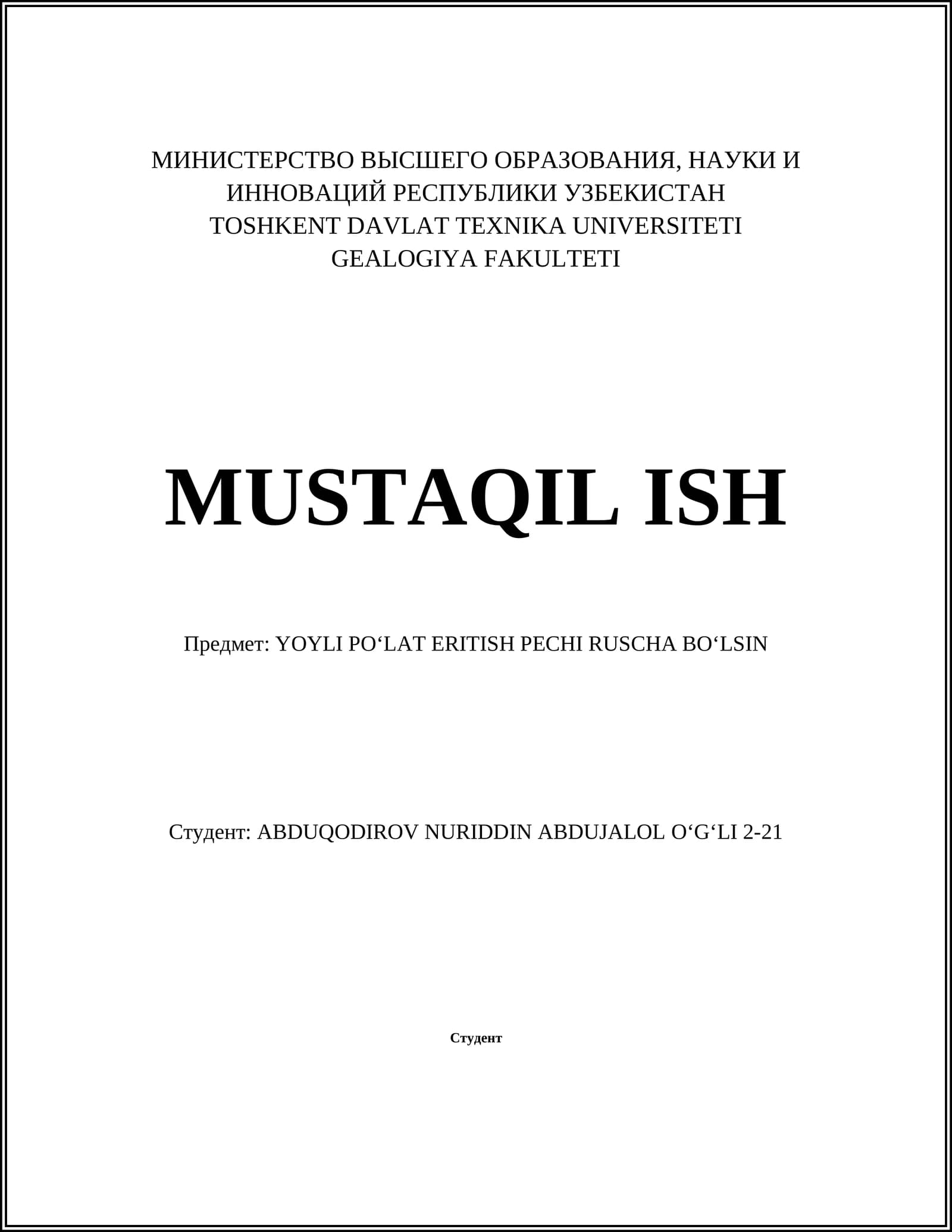 YOYLI PO‘LAT ERITISH PECHI RUSCHA BO‘LSIN
