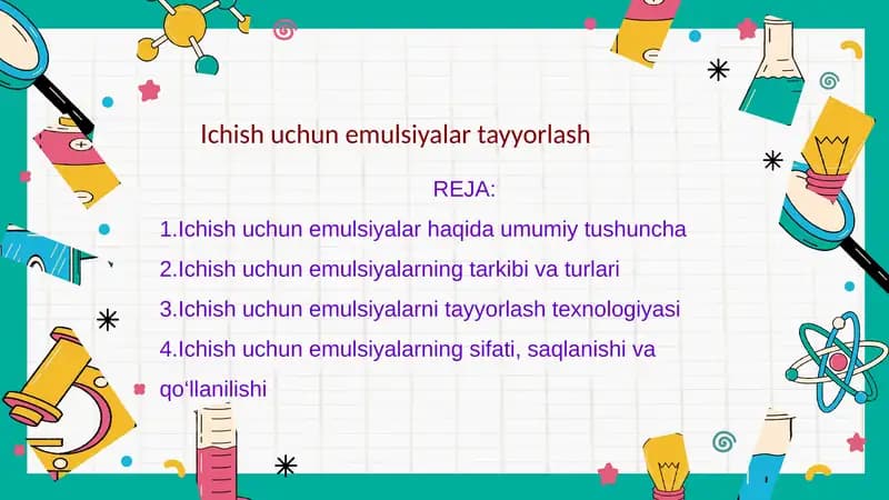 Ichish uchun emulsiyalar tayyorlash