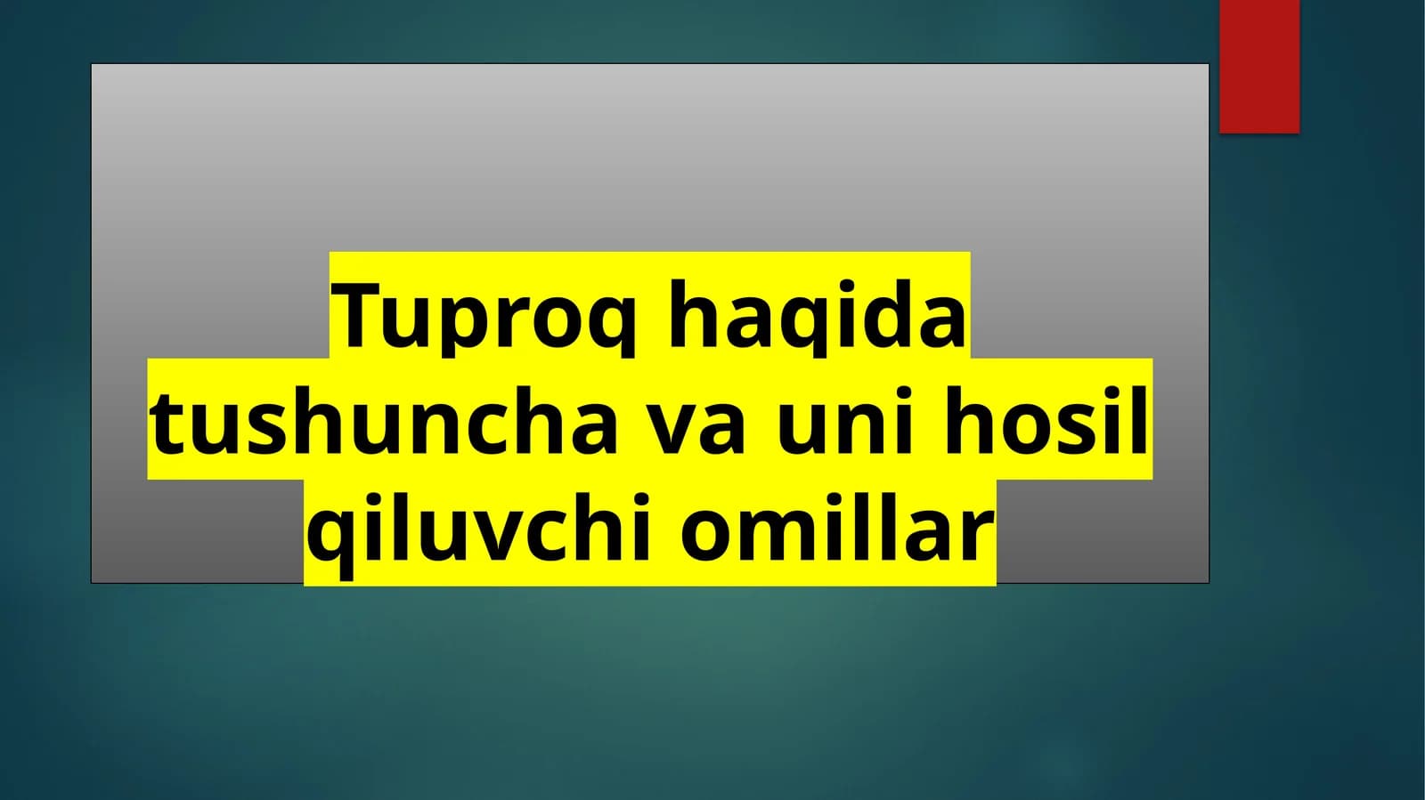 Tuproq haqida tushuncha va uni hosil qiluvchi omillar
