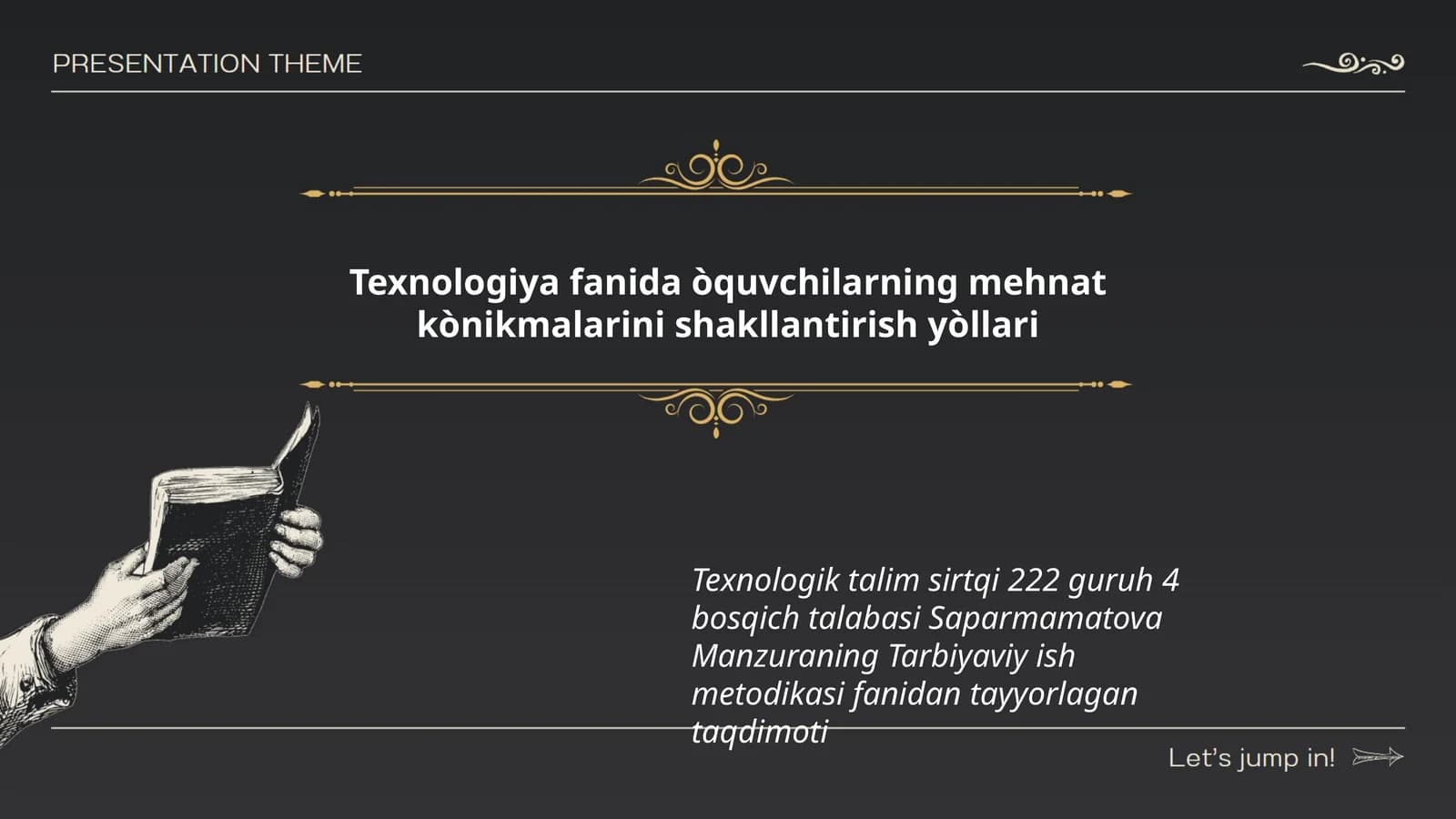 Saparmamatova Manzuraning Tarbiyaviy ish metodikasi