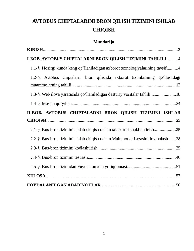 AVTOBUS CHIPTALARINI BRON QILISH TIZIMINI ISHLAB CHIQISH