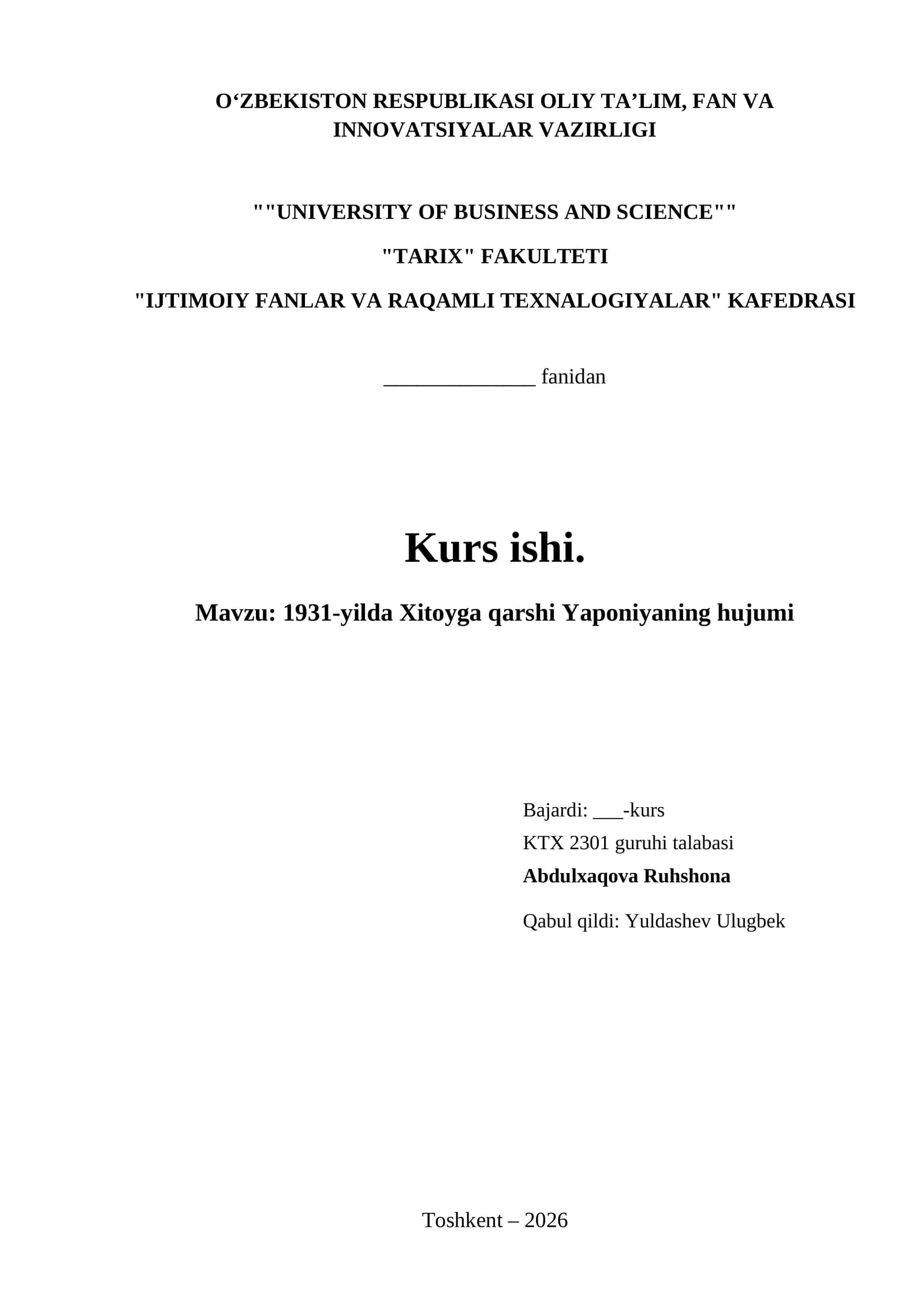 1931-yilda Xitoyga qarshi Yaponiyaning hujumi