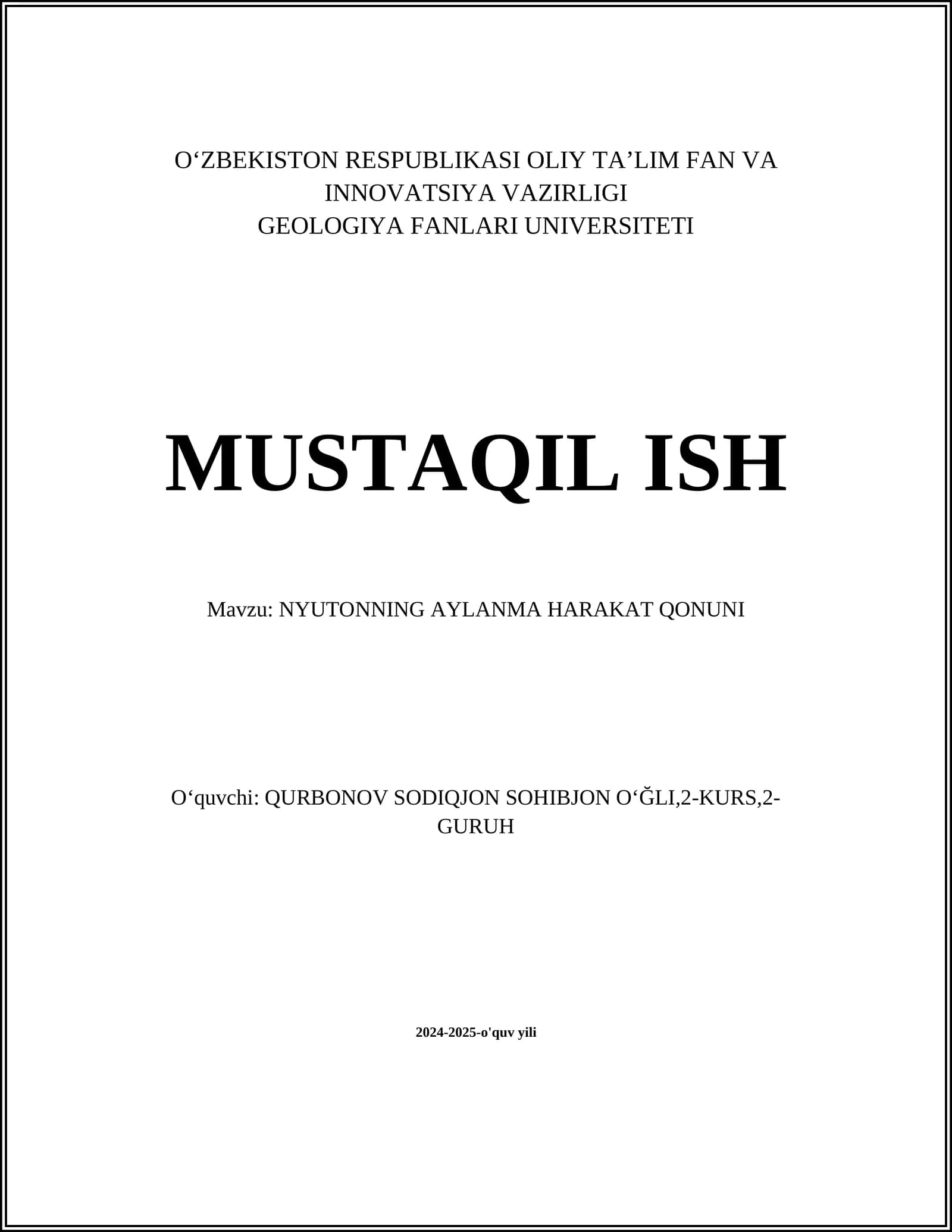 NYUTONNING AYLANMA HARAKAT QONUNI