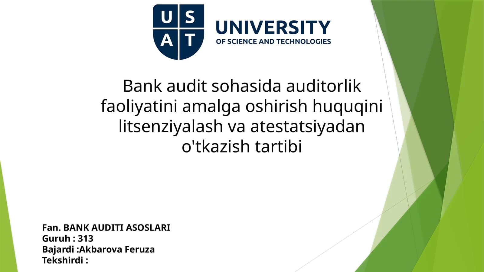 BANK AUDITI ASOSLARI