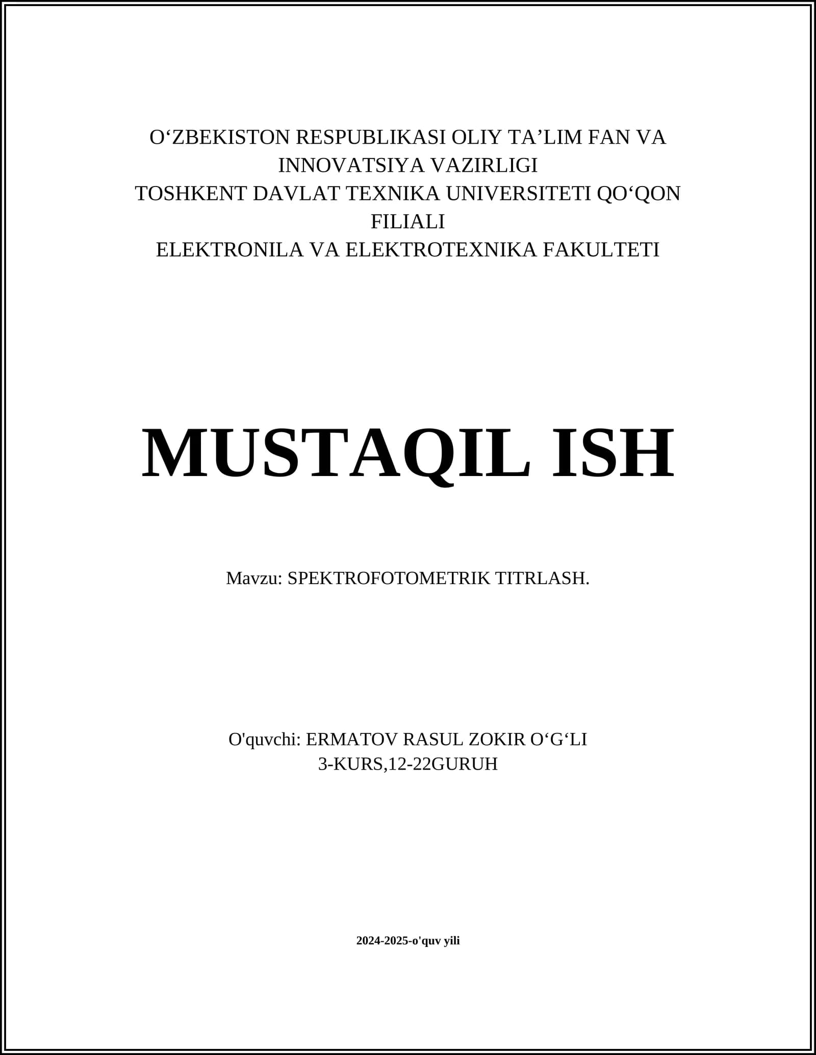 SPEKTROFOTOMETRIK TITRLASH