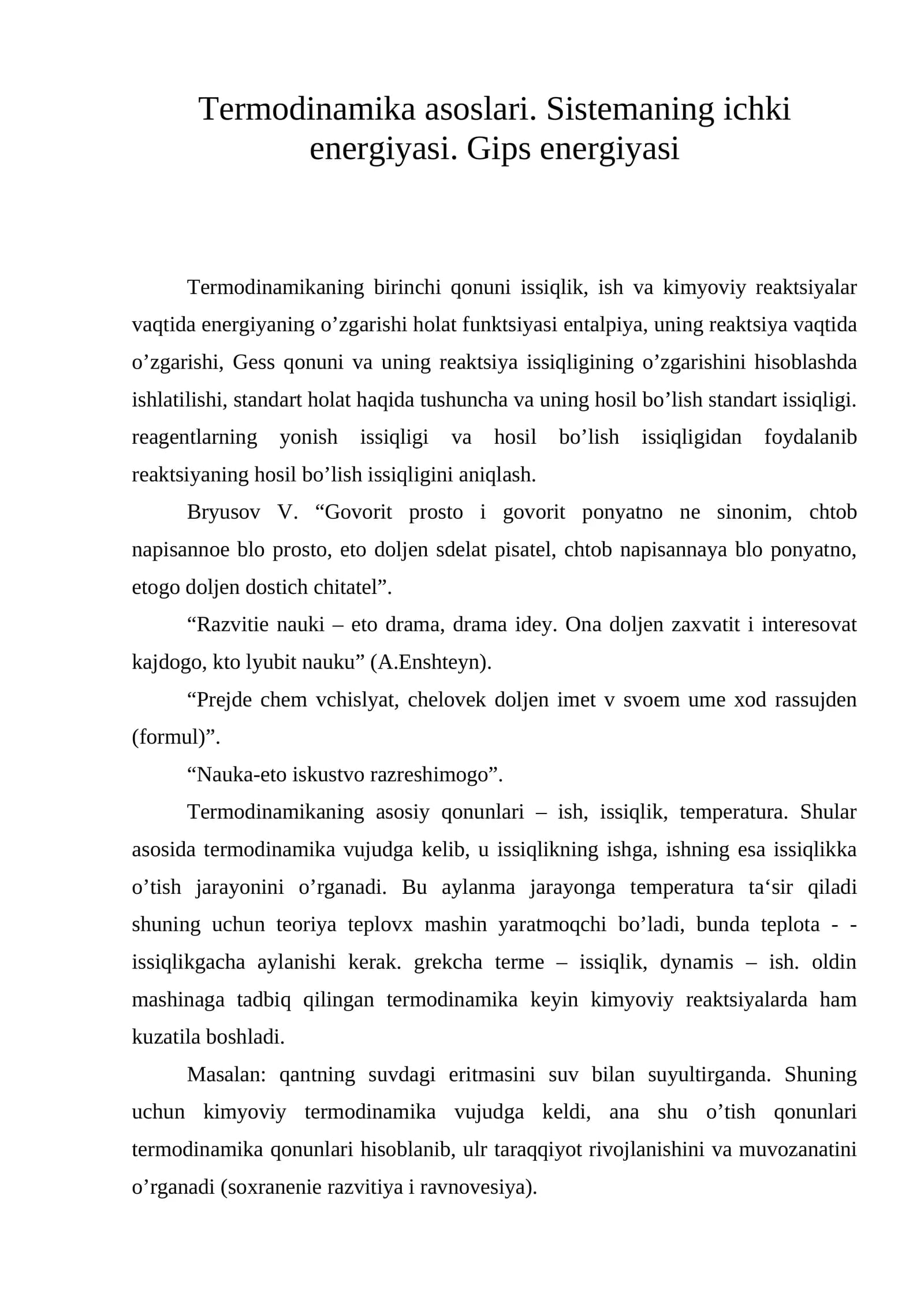 Termodinamika asoslari