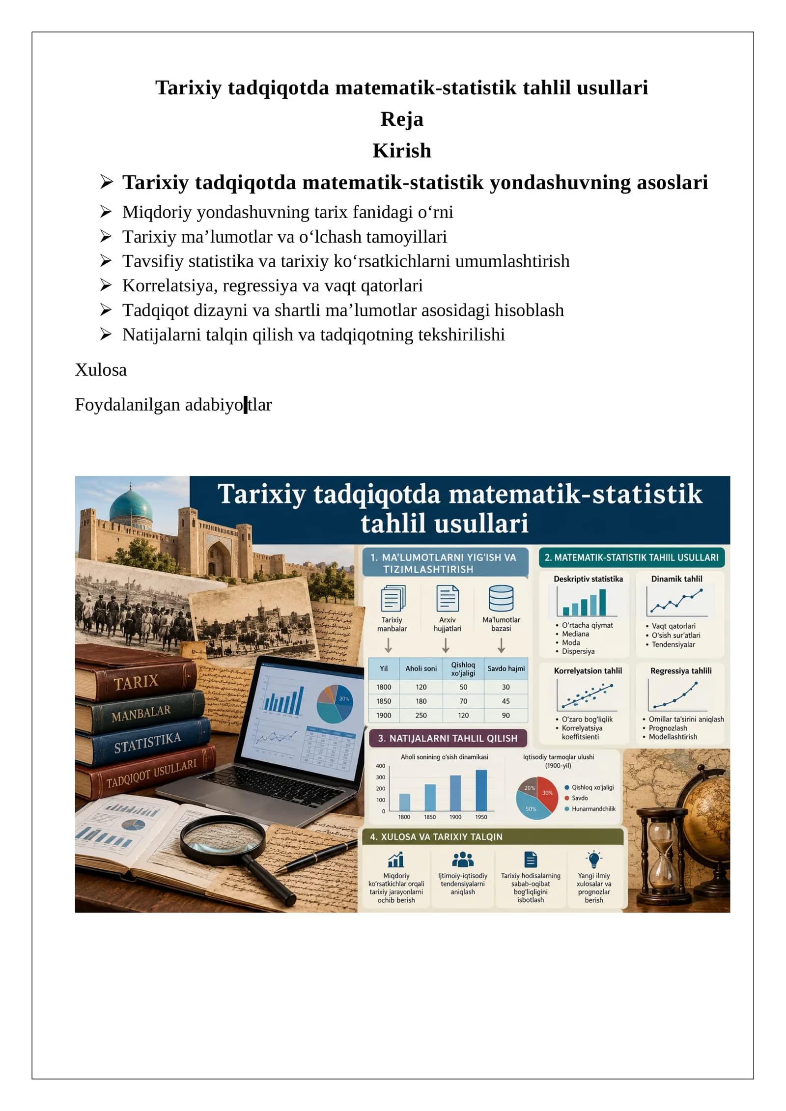 Tarixiy tadqiqotda matematik-statistik tahlil usullari