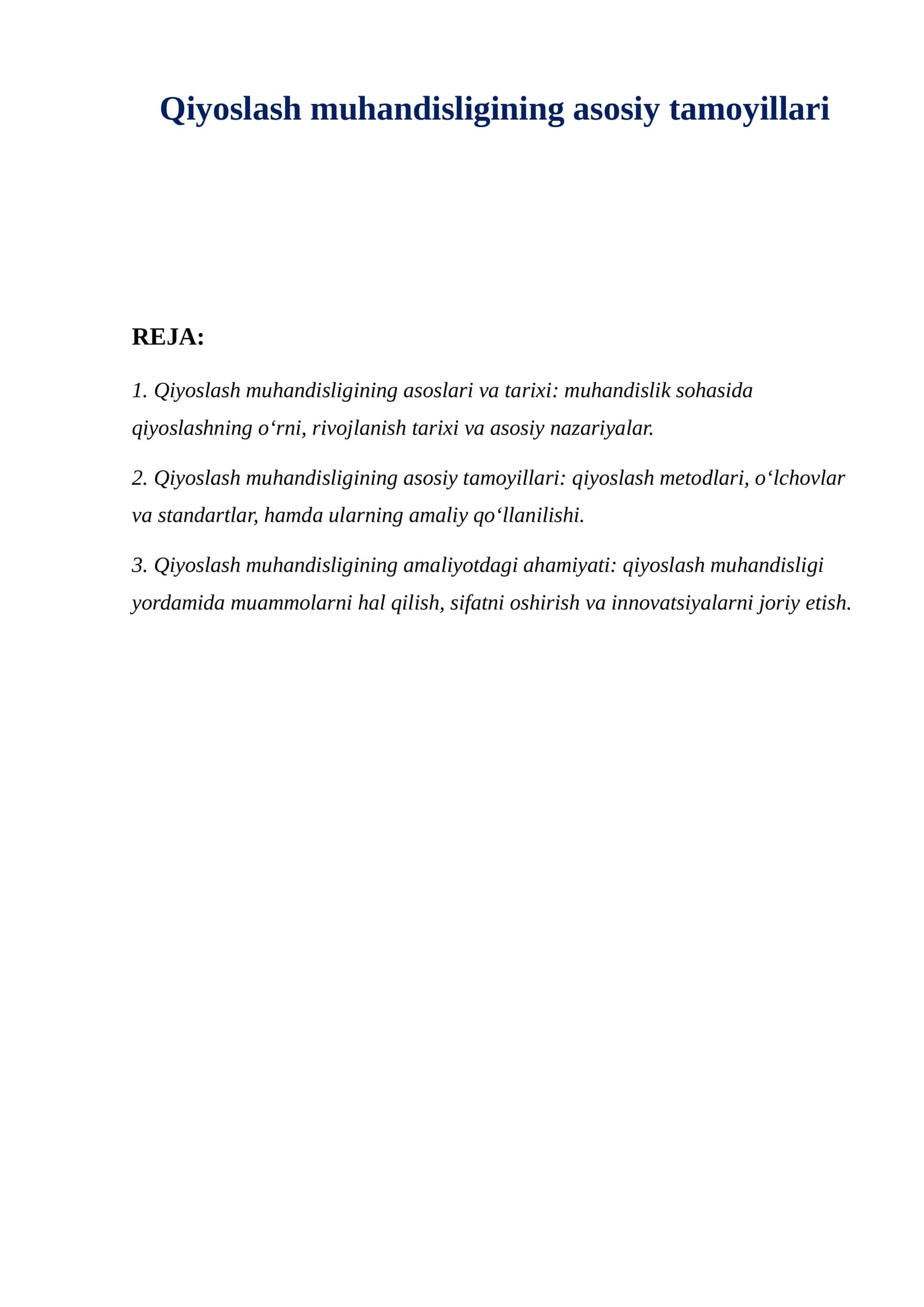 Qiyoslash muhandisligining asosiy tamoyillari