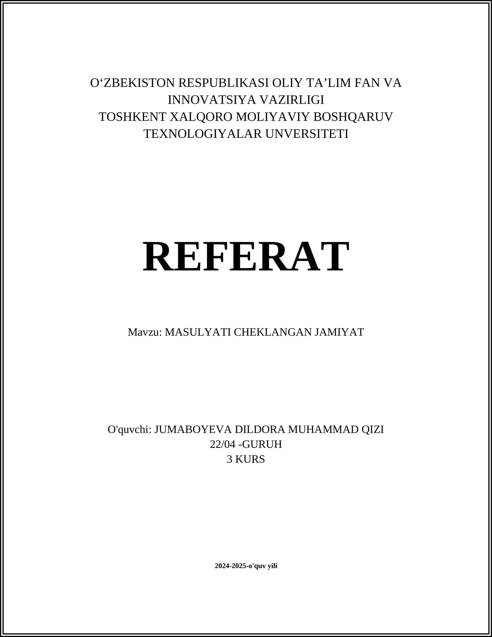 MASULYATI CHEKLANGAN JAMIYAT