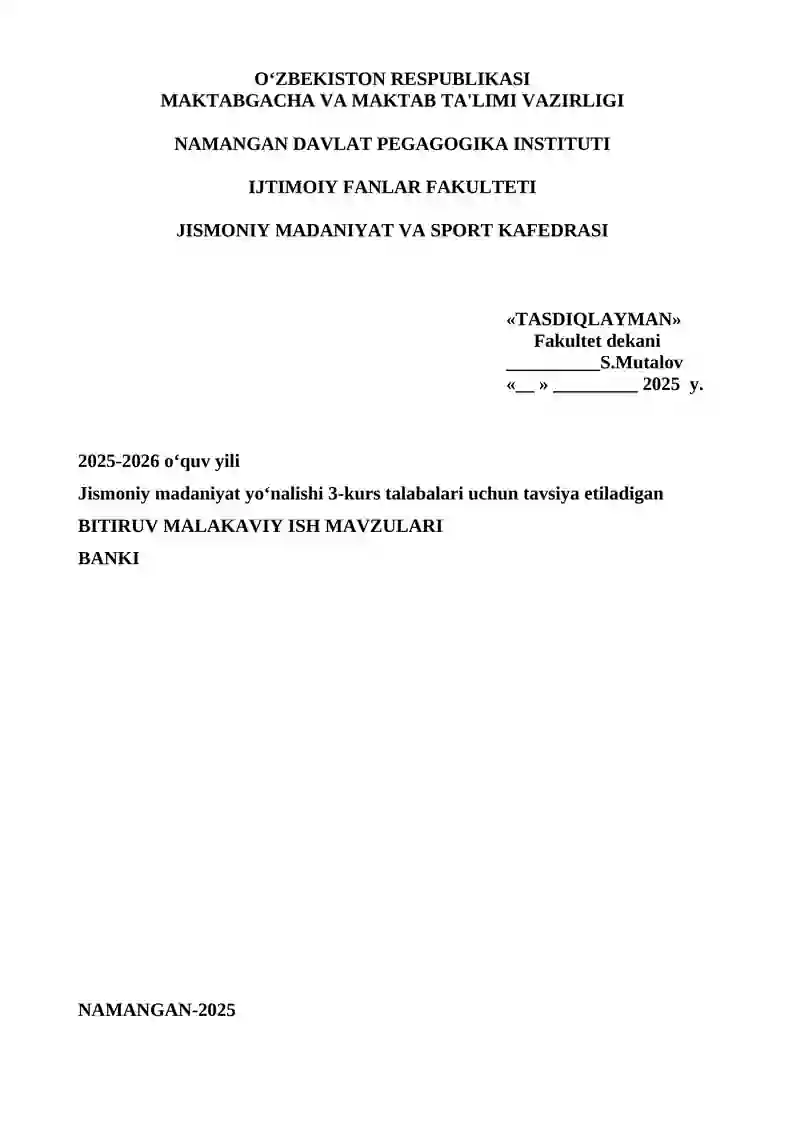 BITIRUV MALAKAVIY ISHLAR MAVZULARI