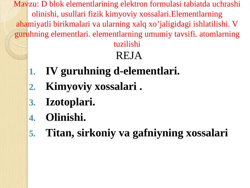 IV guruhning d-elementlari