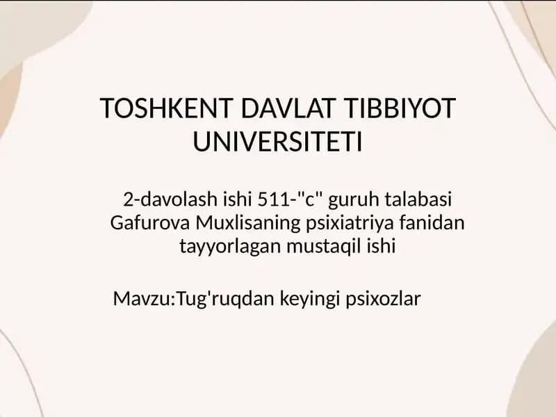 Tug'ruqdan keyingi psixoz (postpartum psychosis)