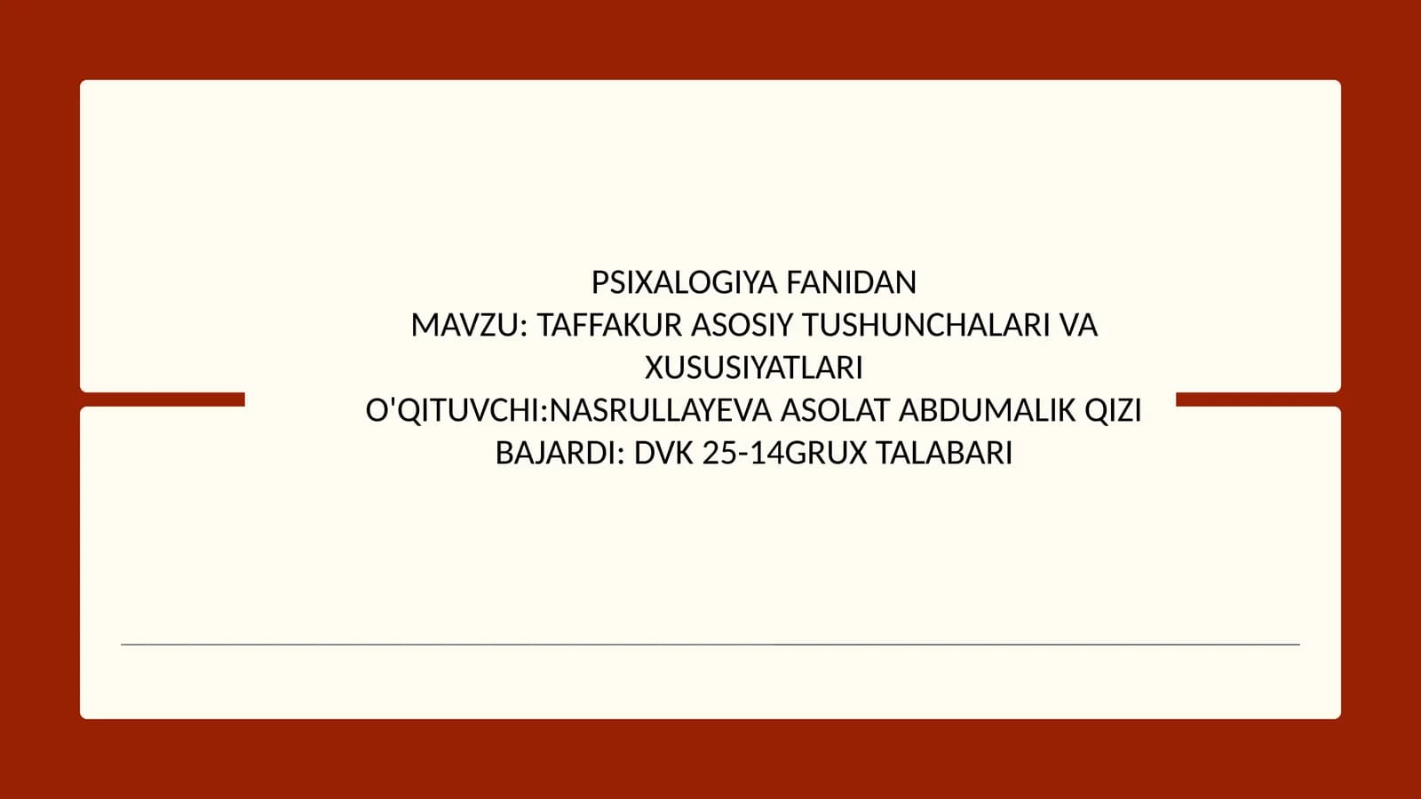 TAFFAKUR ASOSIY TUSHUNCHALARI VA XUSUSIYATLARI