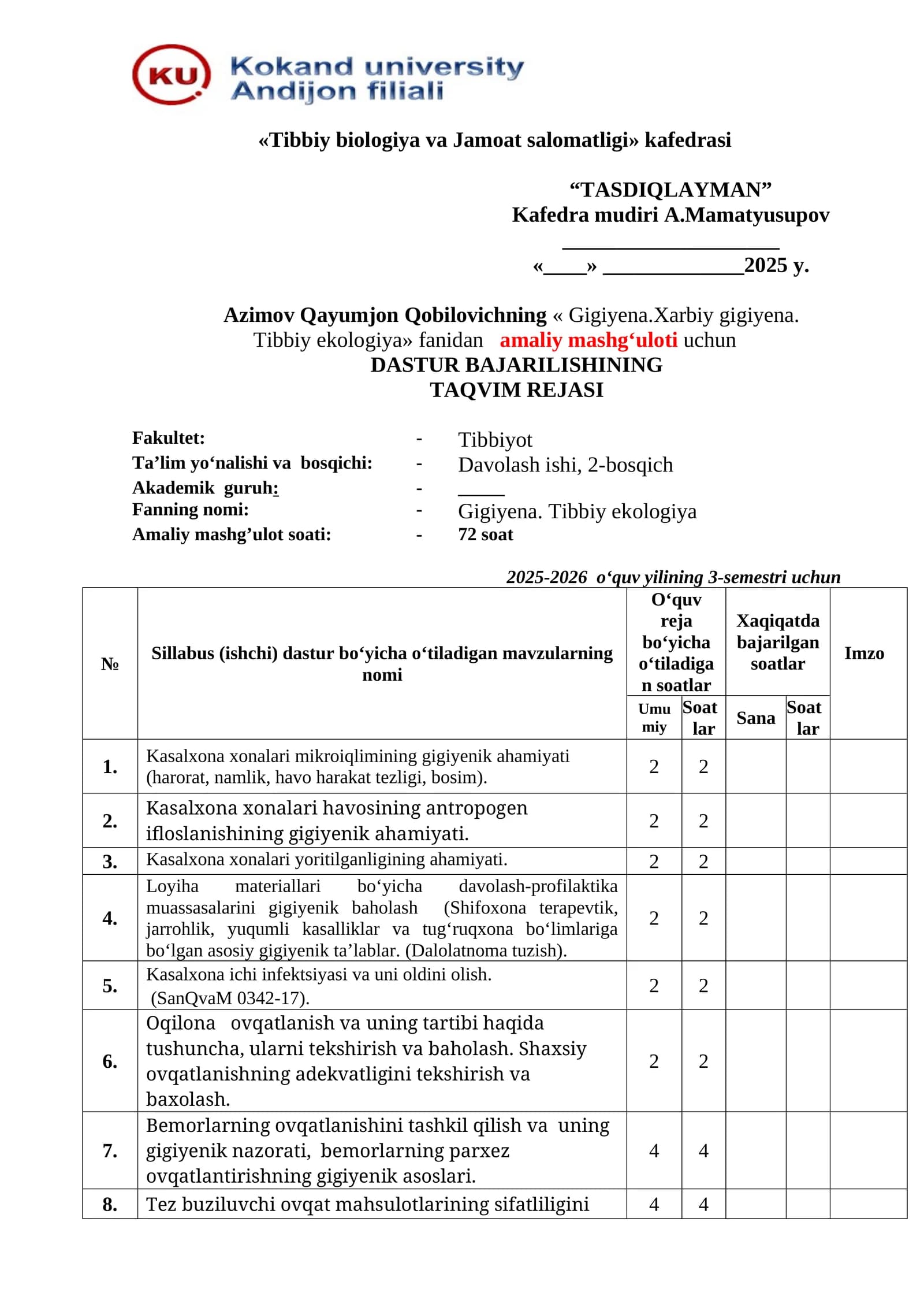 Tibbiy biologiya va Jamoat salomatligi kafedrasi