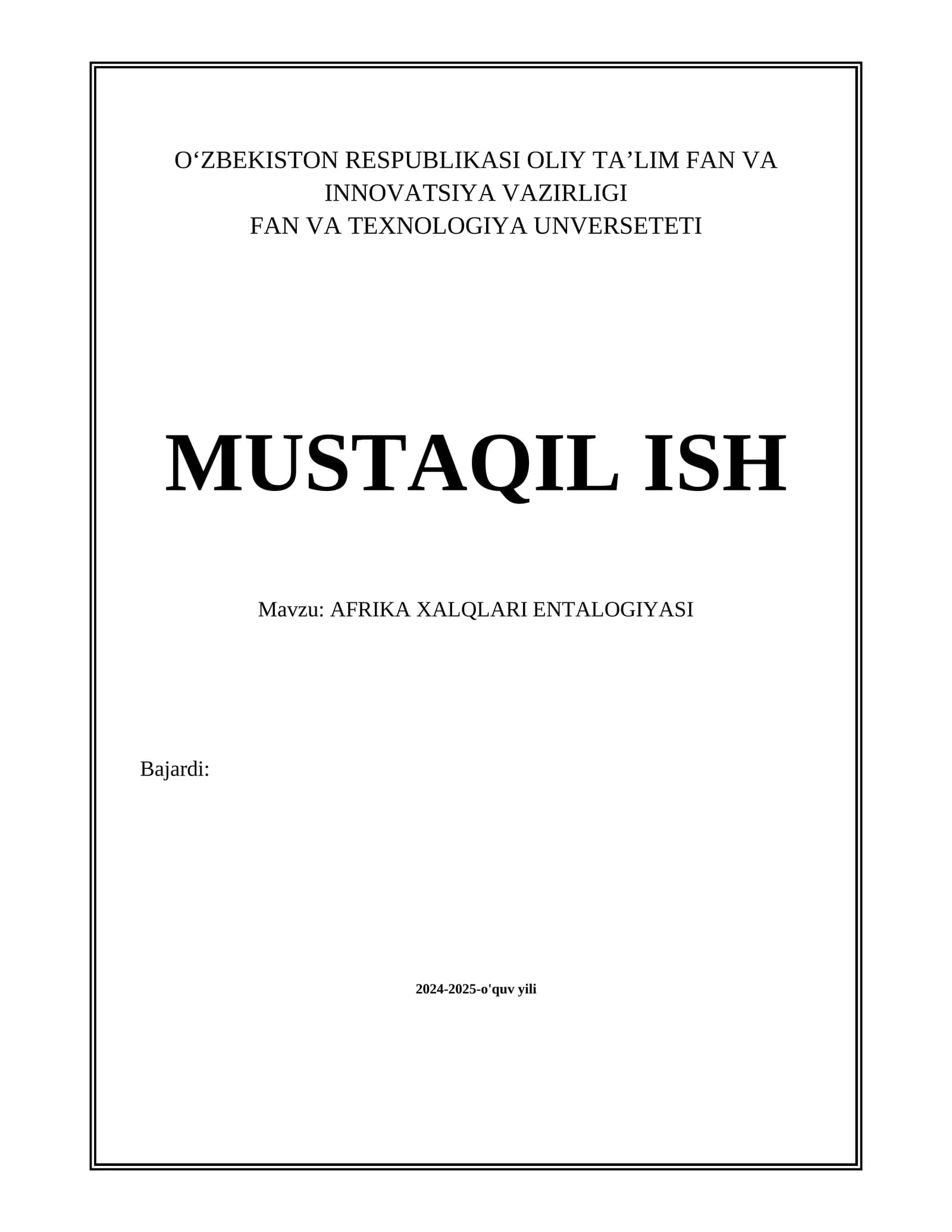 AFRIKA XALQLARI ENTALOGIYASI