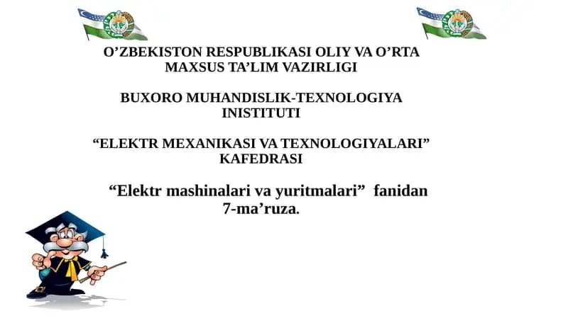 7-ma’ruza: Transformatorchulg’amlarining ulanish guruhlari