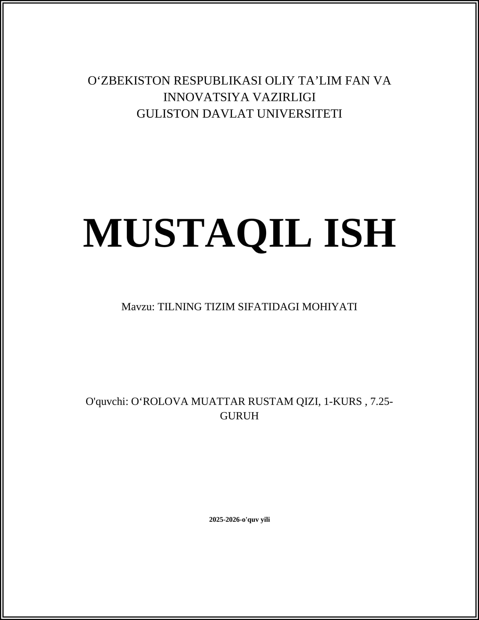 Tilning Tizim Sifatidagi Mohiyati