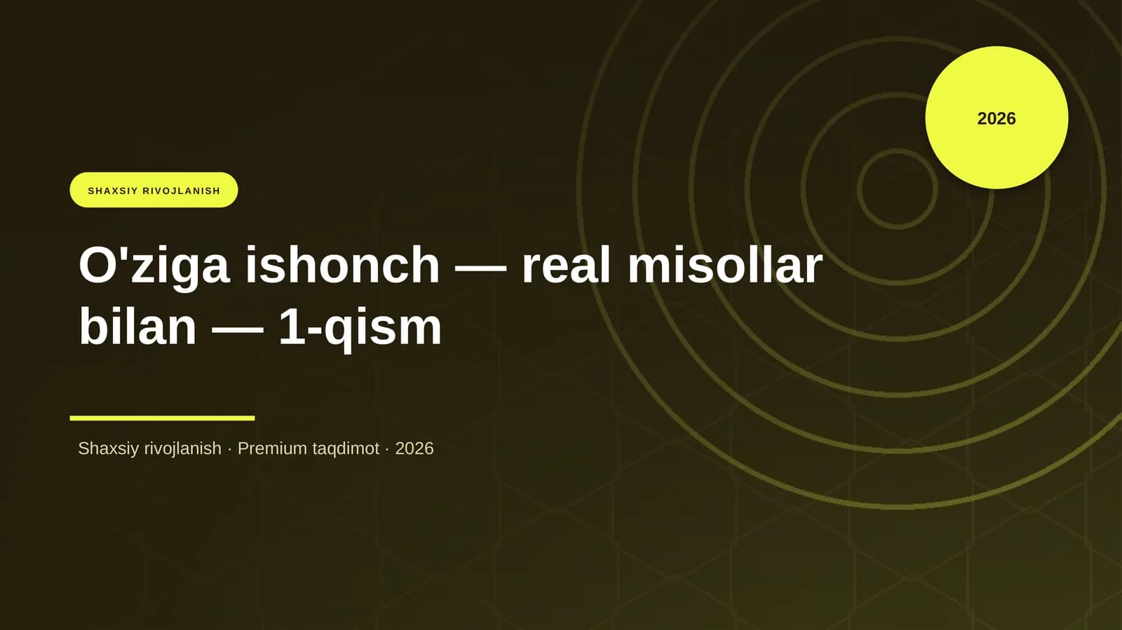 O'ziga ishonch — real misollar bilan — 1-qism