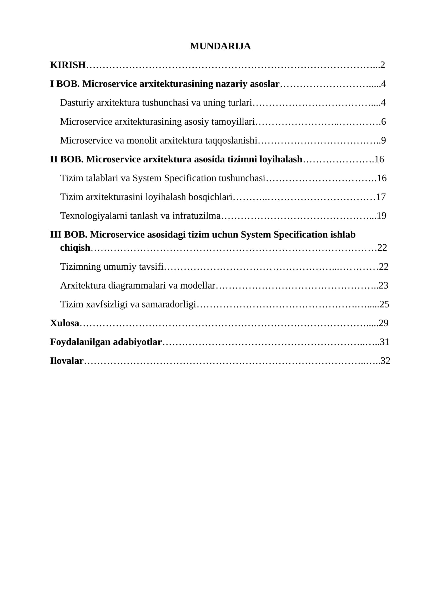 Microservice arxitektura uchun System Specification ishlab chiqarish